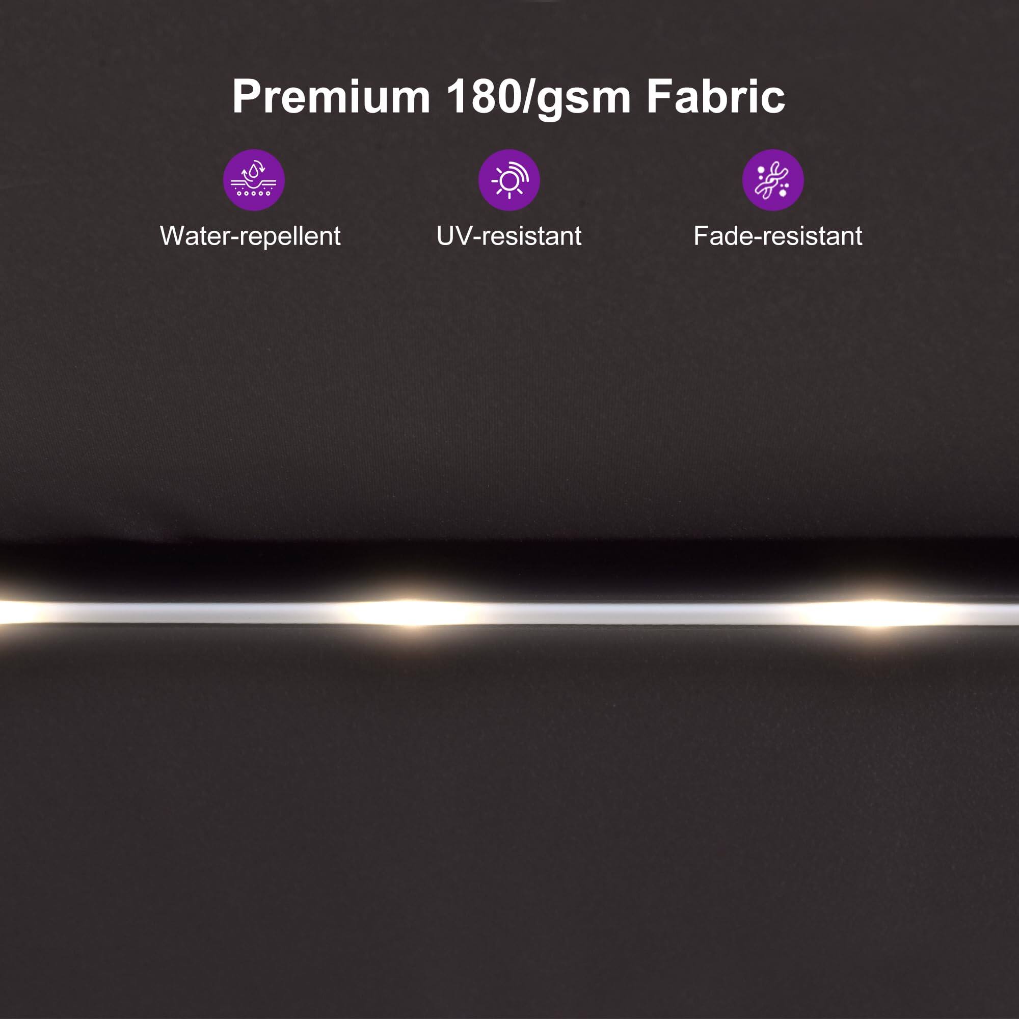 Premium 180/gsm Fabric

- Water-repellent
- UV-resistant
- Fade-resistant