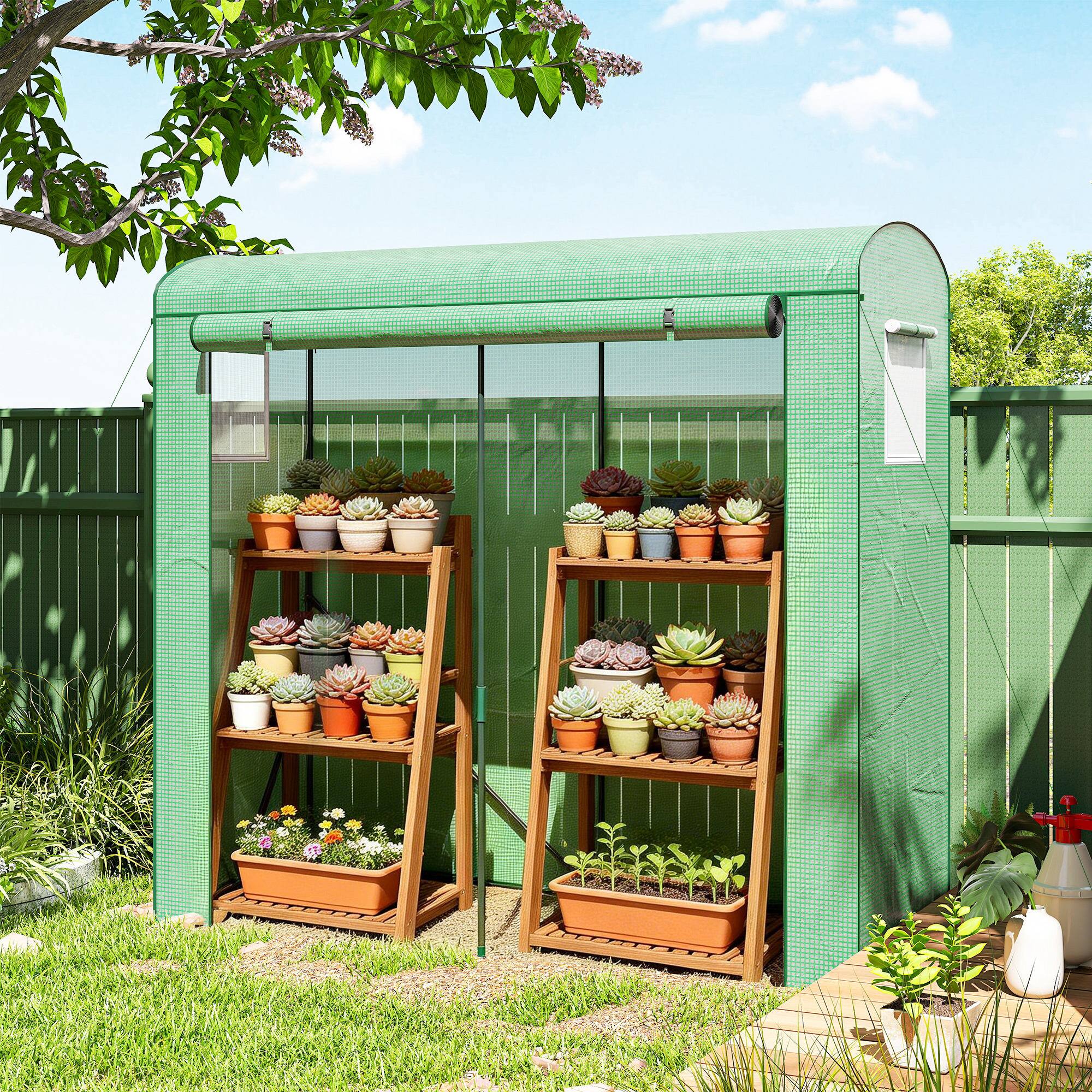 Alt View 8. Outsunny - Greenhouse, Portable Greenhouse with Roll-Up Door and 2 Mesh Windows, PE Cover.