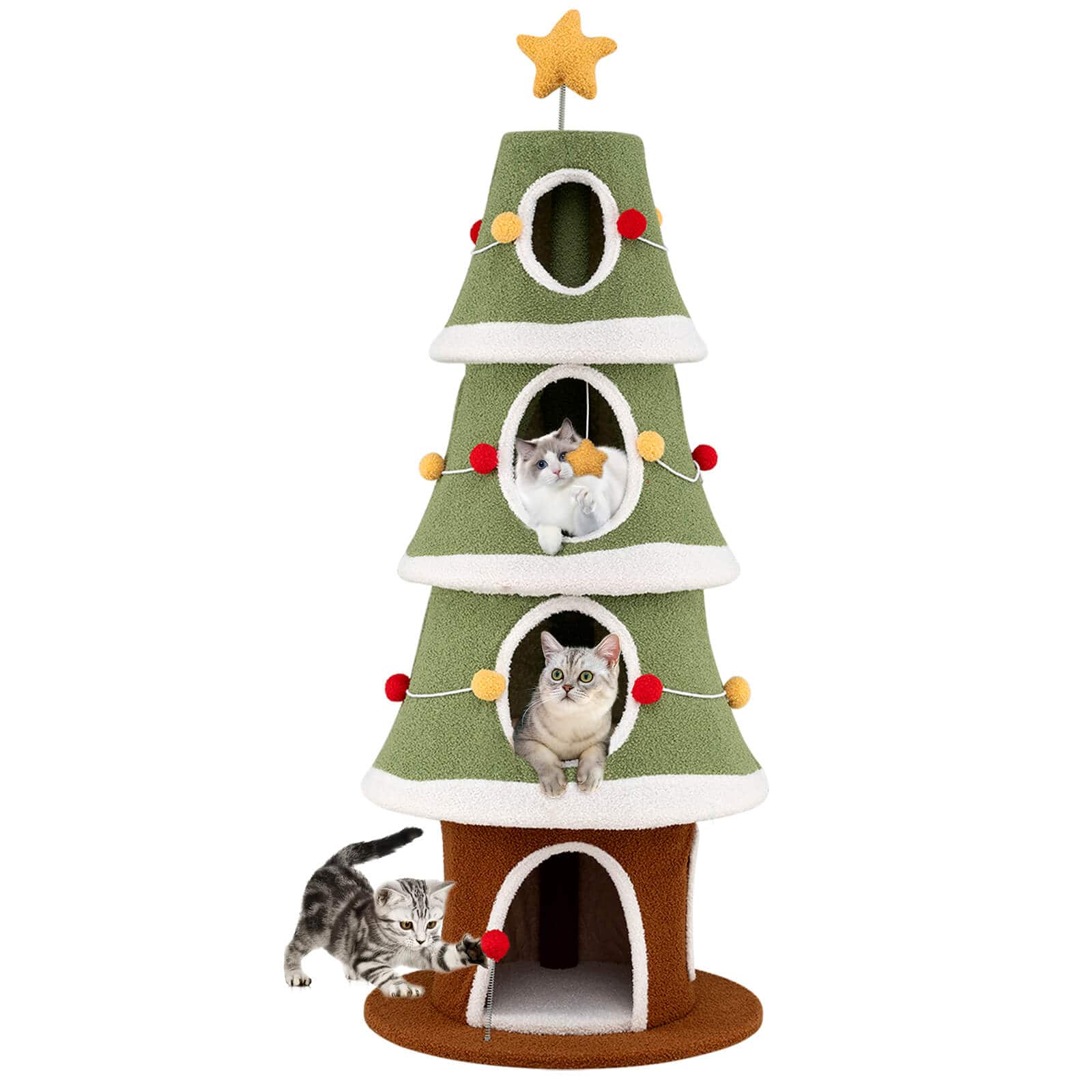 "Costway - 61""Large Christmas Cat Tree with 4 Condos, Sisal Carpet, Dangling Ball, Spring Toy - Green + White + Brown" price history on PriceWatchPro