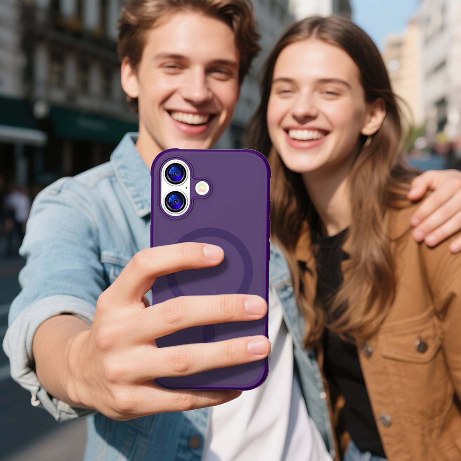 Alt View 2. Dteck - Magnetic for iPhone 17 Case, Compatible with MagSafe, Military Grade Drop Protection Translucent Matte Phone Cover - Purple.