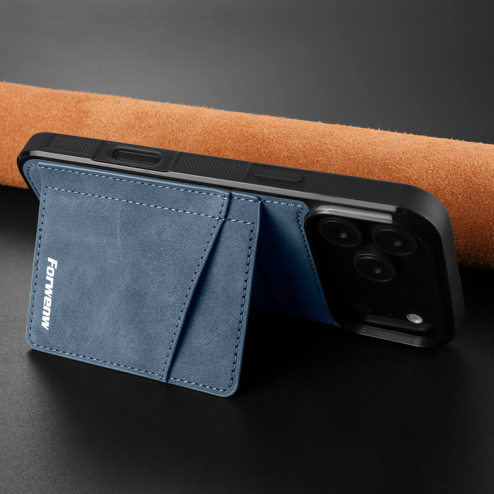 Alt View 1. Dteck - Dteck RFID Blocking Back Wallet Case for iPhone 17 Pro Max, Shockproof PU Leather Kickstand Rugged Cover - Blue.