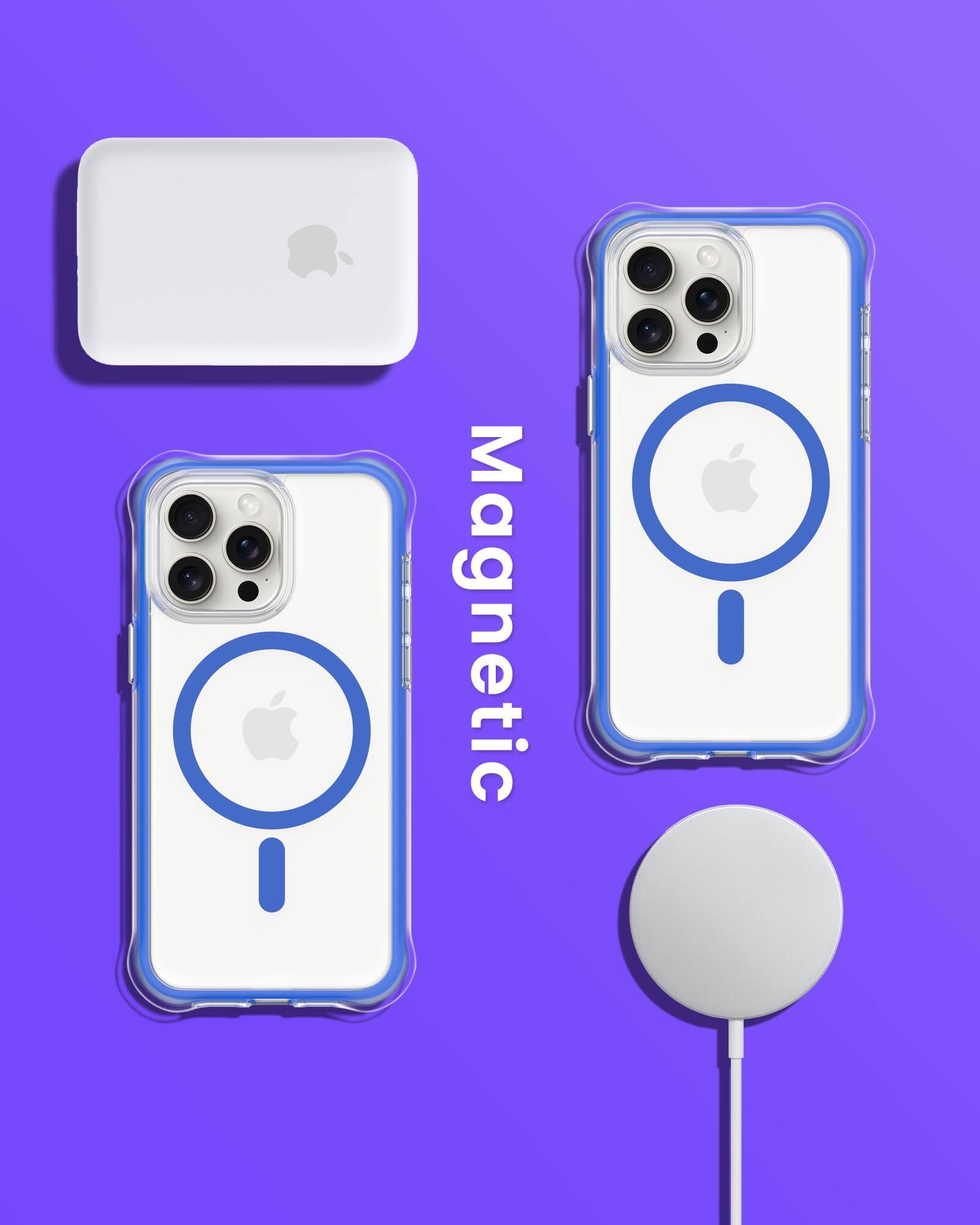 Alt View 6. Ornarto - ORNARTO Air Case for iPhone 15 Pro Max Clear, Compatible with MagSafe, Military-Grade Drop Protection Case - Blue - Blue.