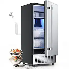 Coolake - 15 in Undercounter Nugget Ice Machine 120lb Freestanding Built-in Sonic Ice Maker with 20lb Dual Storage for Home Bar - Stainless Steel