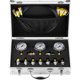 VEVOR - Hydraulic Pressure Test Kit, 250/400/600bar, 3 Gauges 9 Test Couplings 3 Test Hoses, Excavator Hydraulic Test Gauge Set - Silver