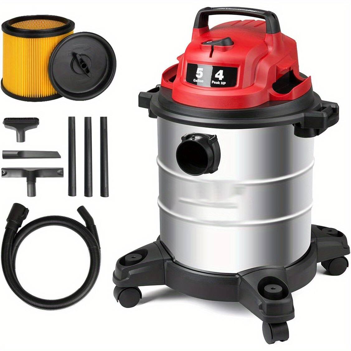 GlowWise - Premium Wet Dry Vacuum Wet Dry Vacuum Cleaner 5 Gallon 10ft Power Cord, 16KPa Powerful Suction with Blower Function - Silver