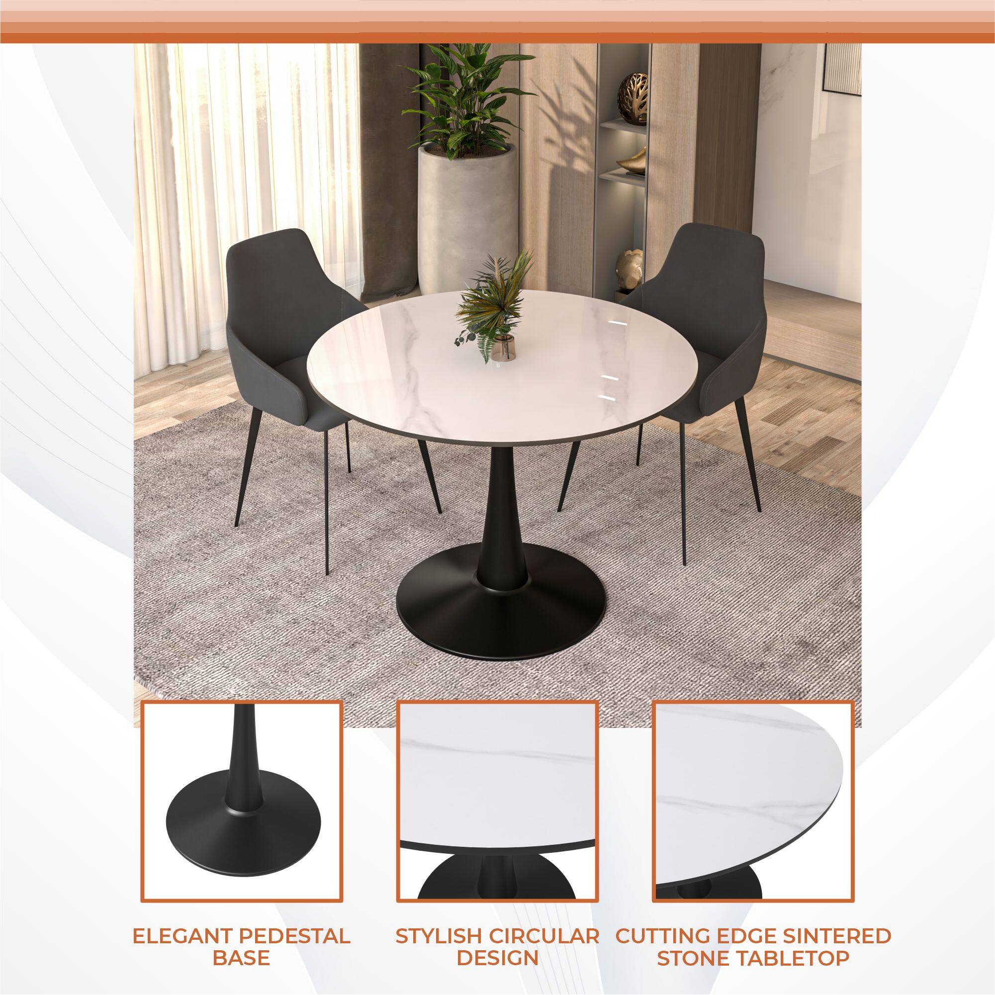 Elegant Pedestal Stylish Circular Cutting Edge Sintered Base Design Stone Tabletop