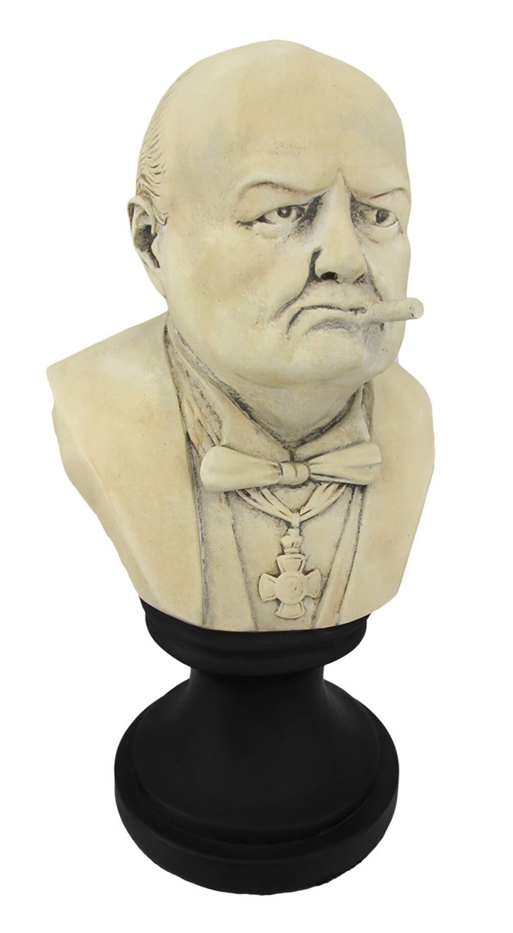 Front. Zeckos - Molded Plaster Winston Churchill with Cigar Bust Statue - Off-white.