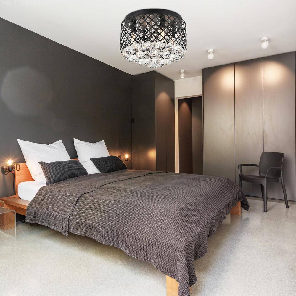 Alt View 9. Living District - Tully 4 light Matte Black Flush Mount - Matte Black And Clear.