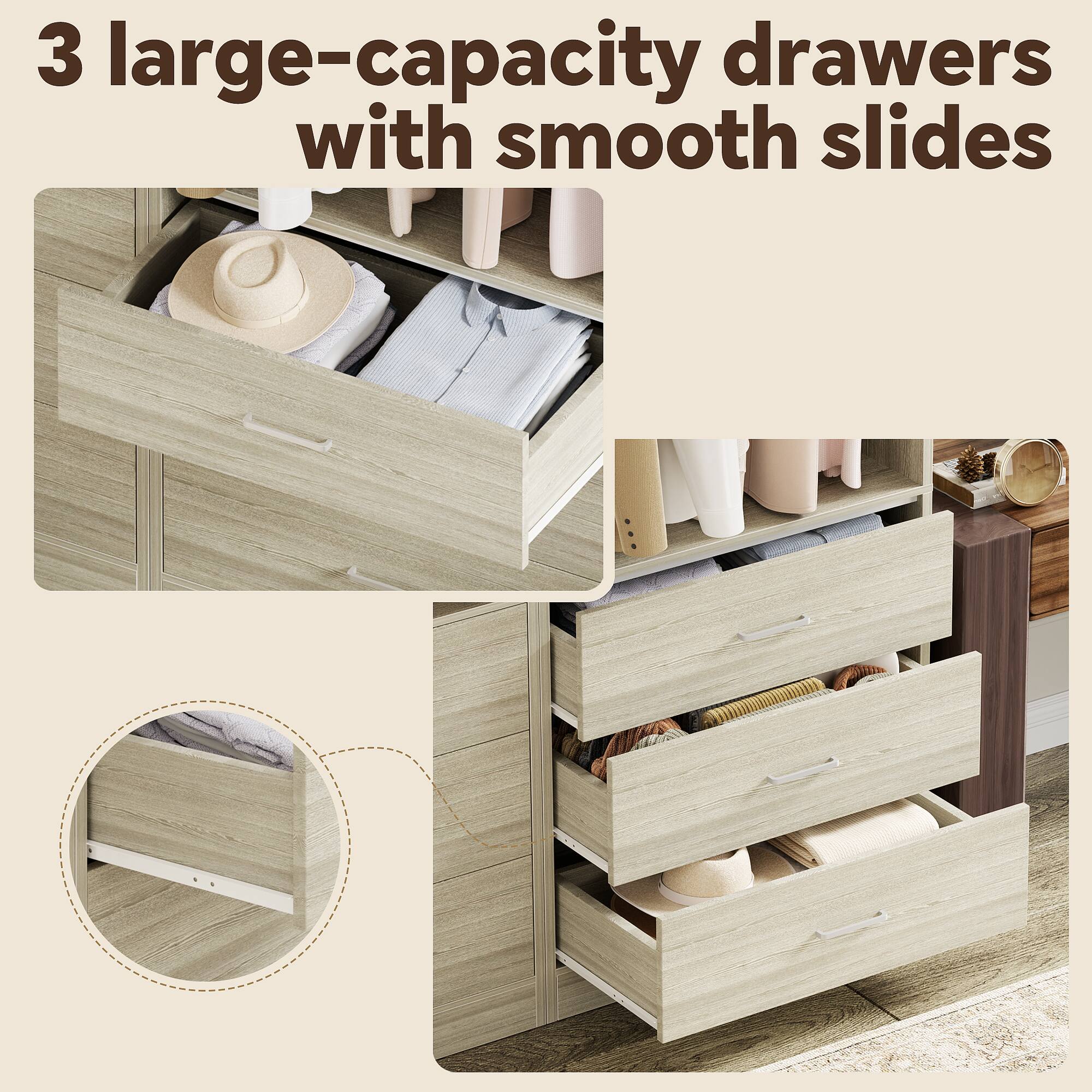 3 large-capacity drawers with smooth slides