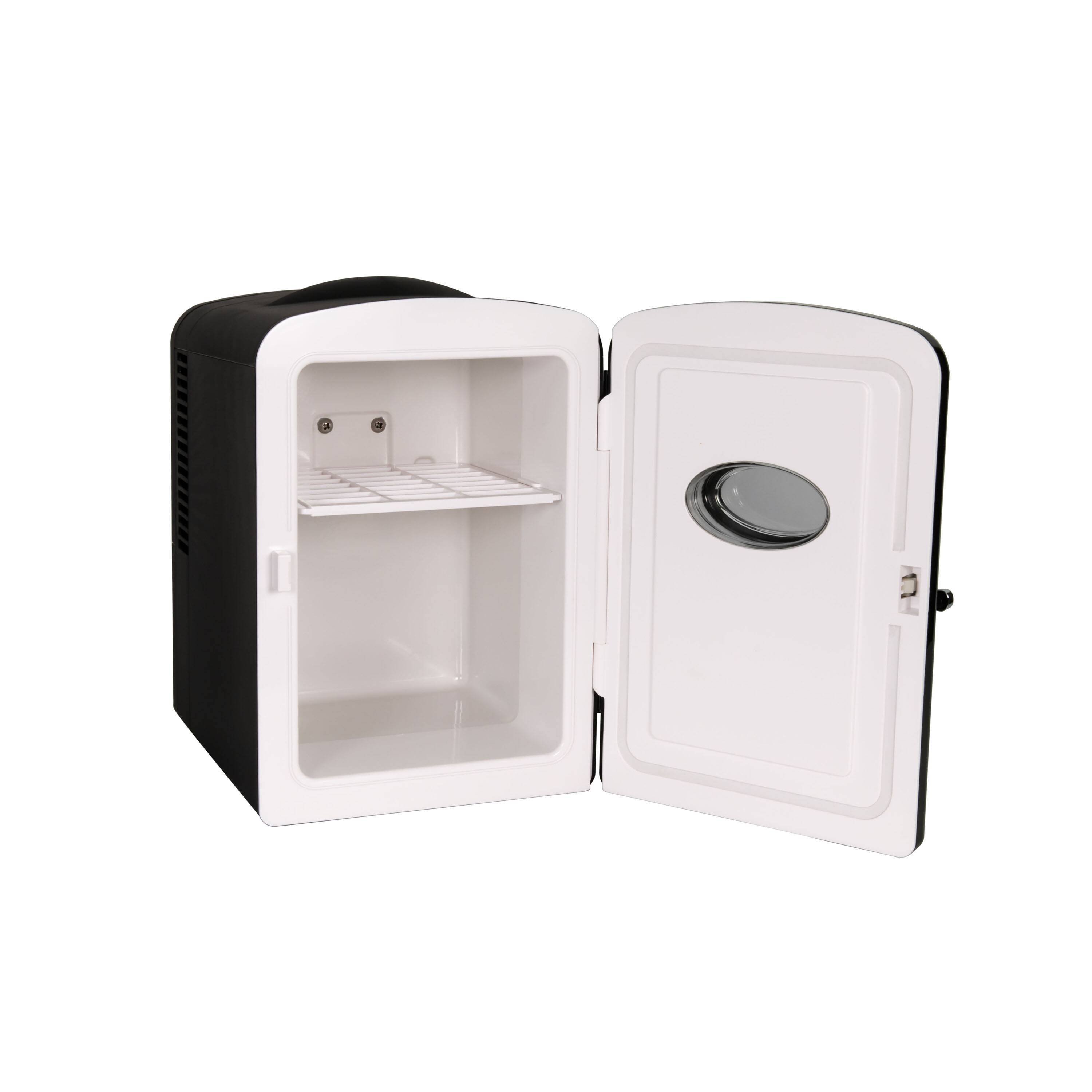 Angle. Nostalgia - Retro 6-Can Display Fridge & Heater - Black.