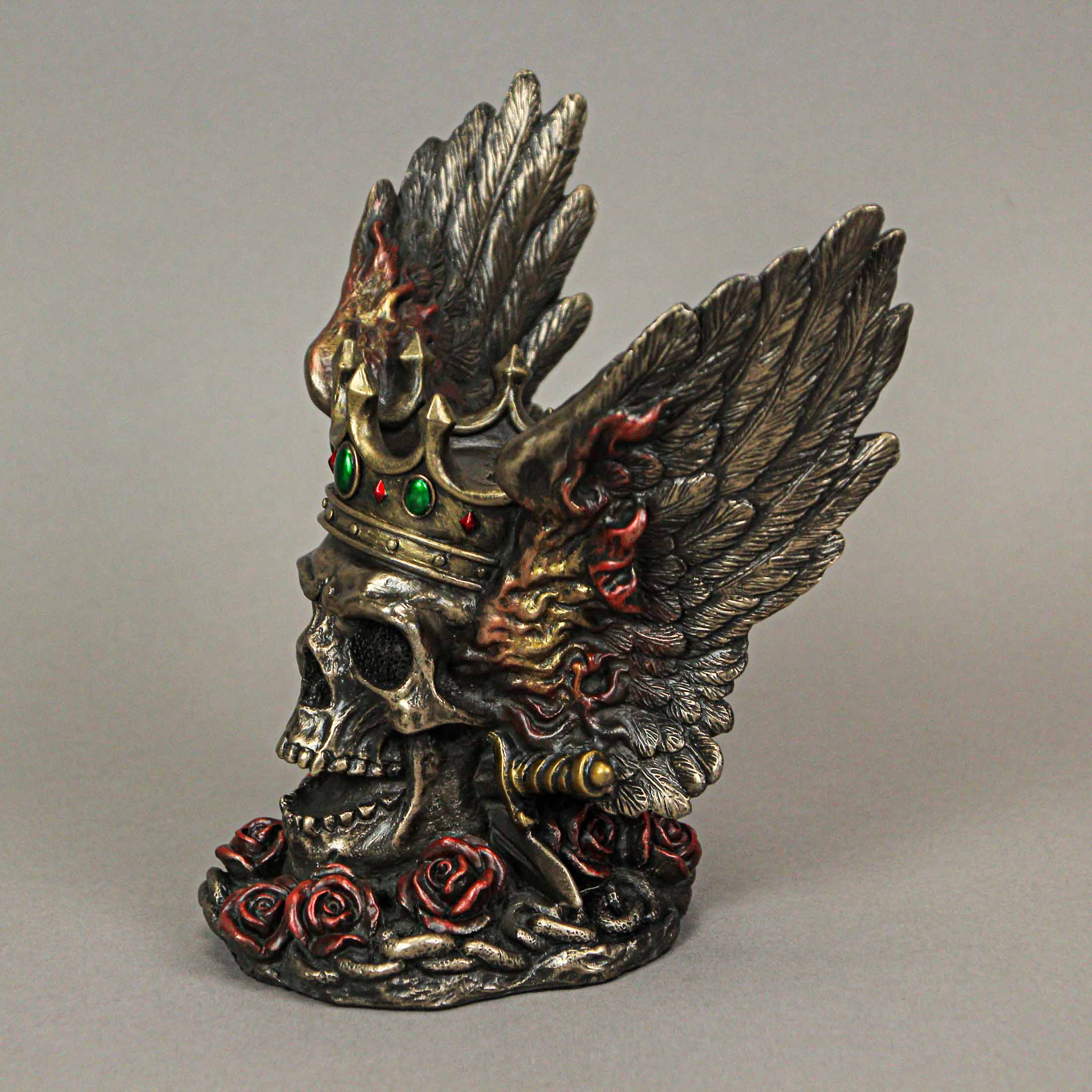 Alt View 8. Veronese Design - Bronze Finish Screaming Monarch Skull Statue With Flames and Wings 5.75 Inches High - Multicolored.
