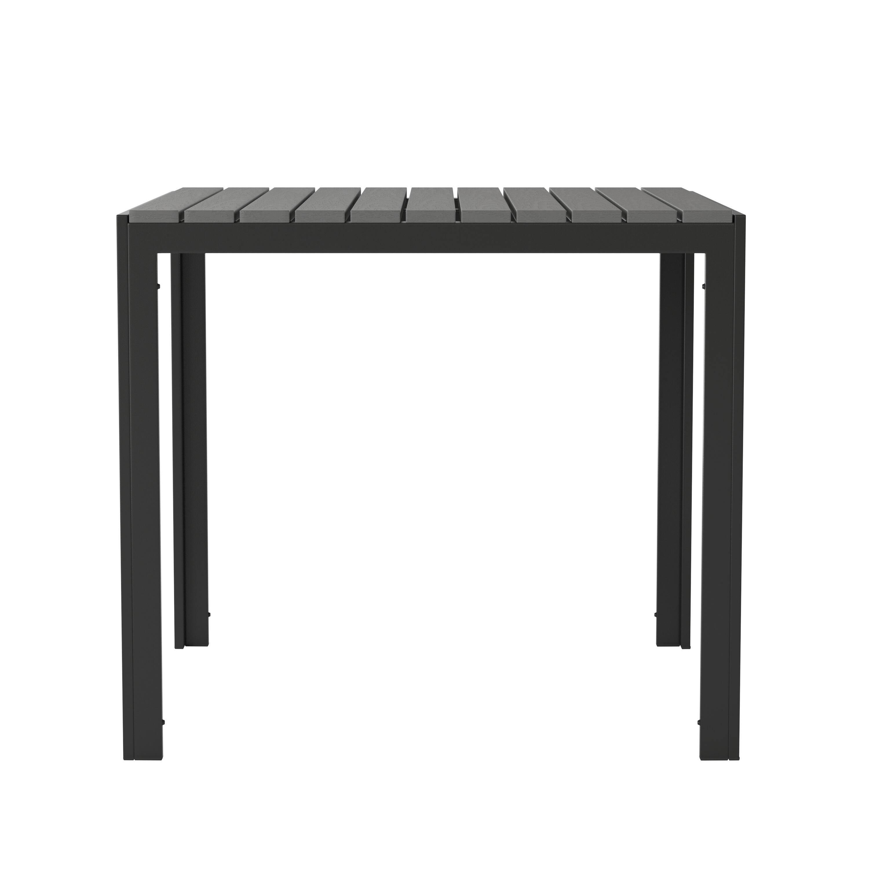 Alt View 9. Emma + Oliver - Hader Modern Weather and Rust Resistant Steel Patio Table with Slatted Polyresin Top for Indoor and Outdoor Use - Black Top/Black Frame.