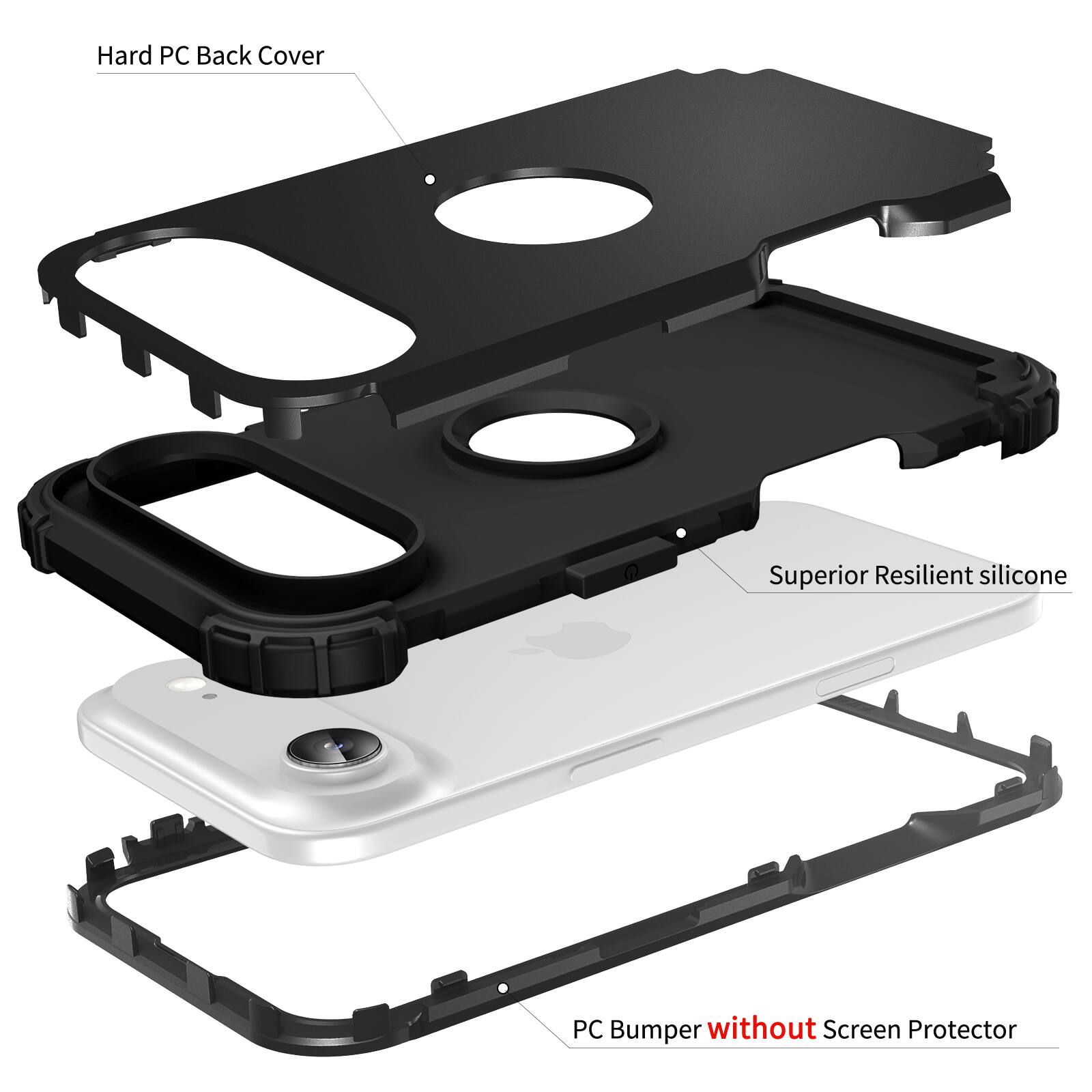 Hard PC Back Cover Superior Resilient Silicone PC Bumper without Screen Protector