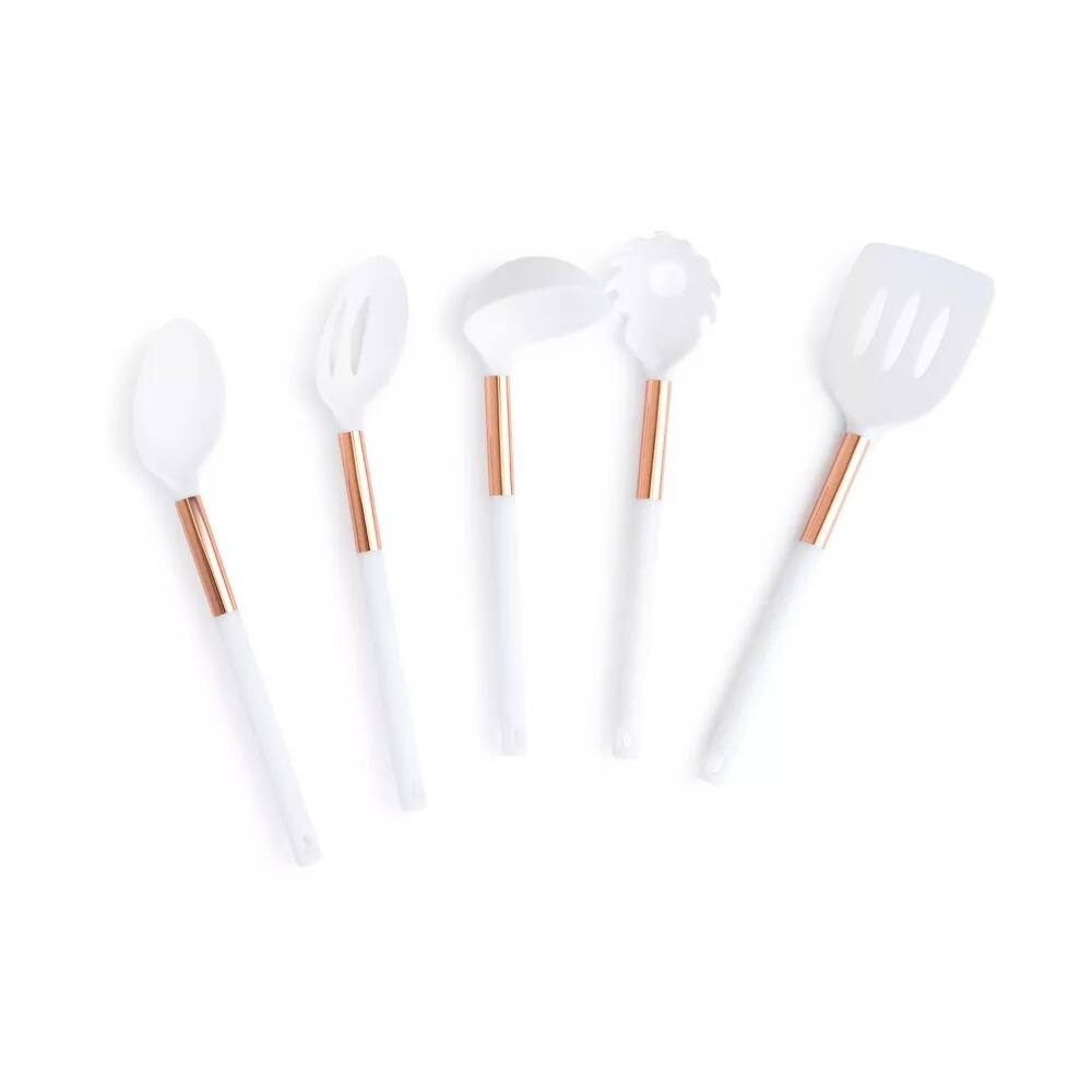 Alt View 3. Elle Decor - 6-Piece Nylon Silicone Kitchen Utensil Set with Holder Marble Handle Professional Quality (Rose Gold Accents).