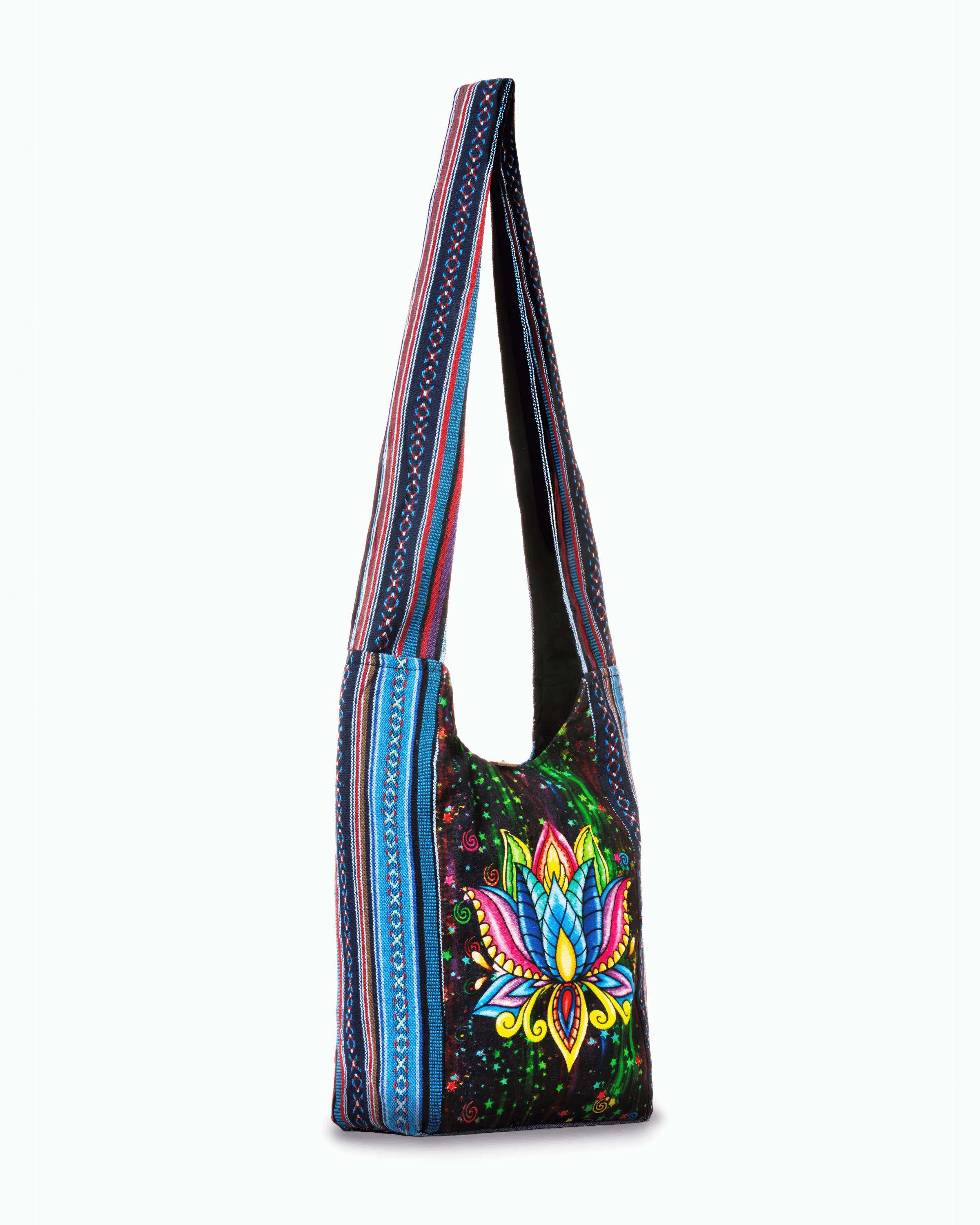 Angle. Kathmandu Collection - Lotus Handmade Hobo Bag - Lotus Multicolor.