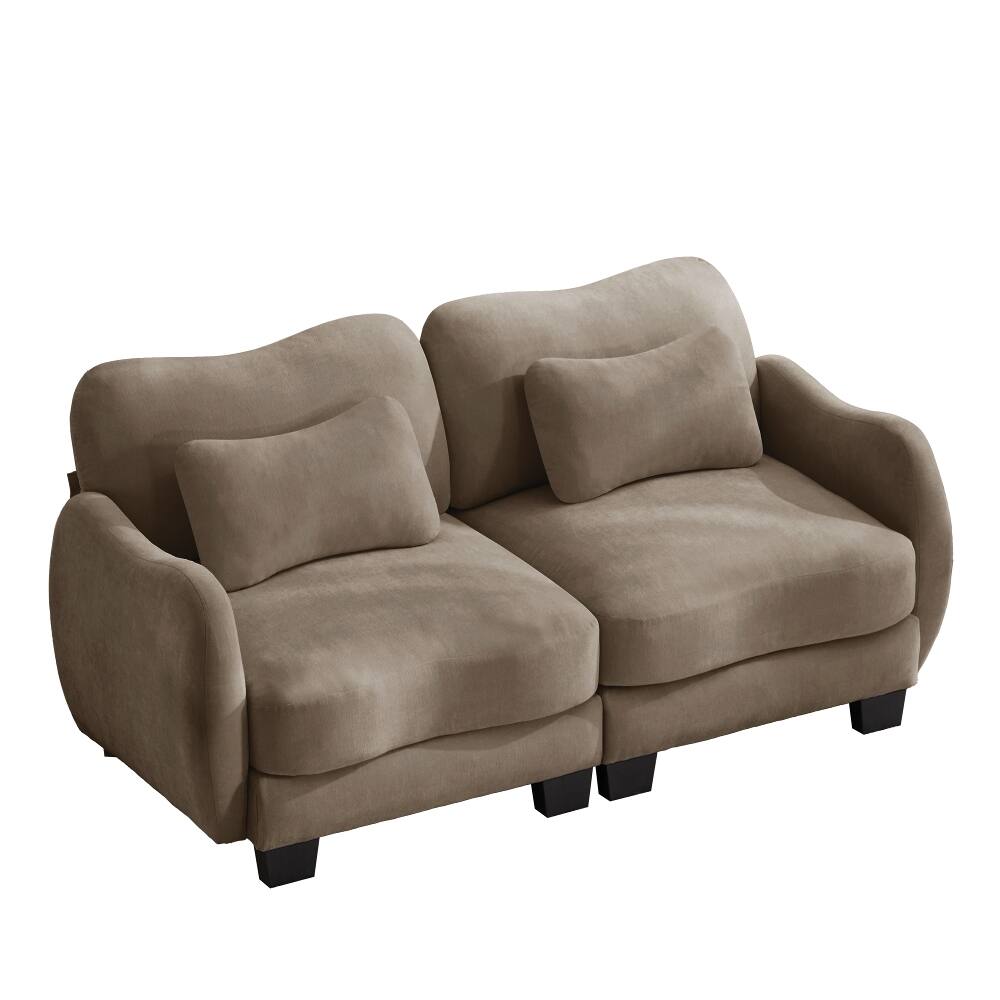 Alt View 2. Loheer - Loheer Chenille Loveseat Sofa Coffee Ergonomic Couch with Waist Pillow Modern Cloud Sofa for Living Room - Coffee.