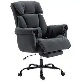 Homcom - Back Office Chair, Reclining Desk Chair with Footrest, High Resilience Foam, Rolling Wheels - Dark Gray