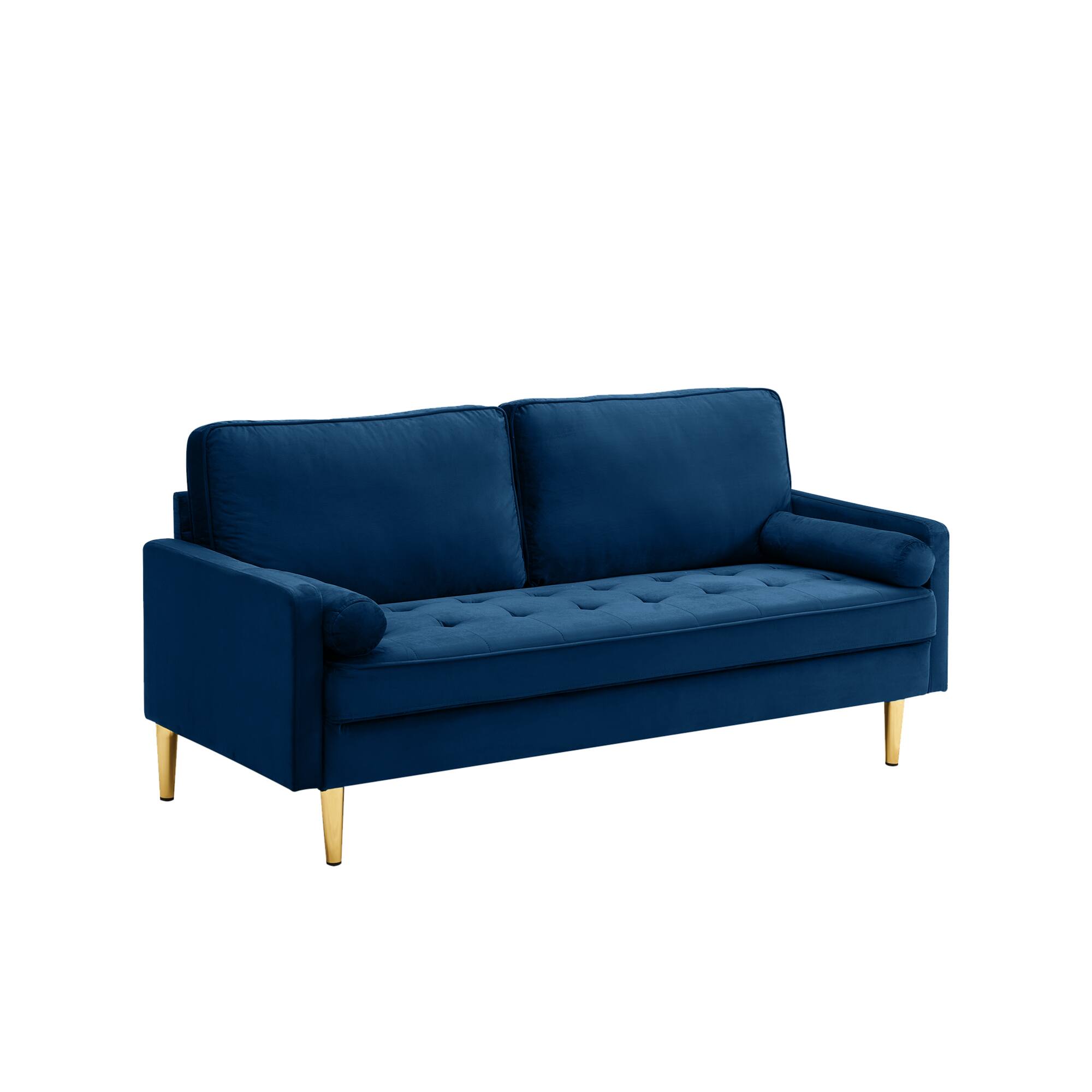 Alt View 1. GOODSILO - 65-Inch Minimalist Velvet Sofa with Metal Legs and Cushions, Perfect for Living Room or Bedroom - Navy.