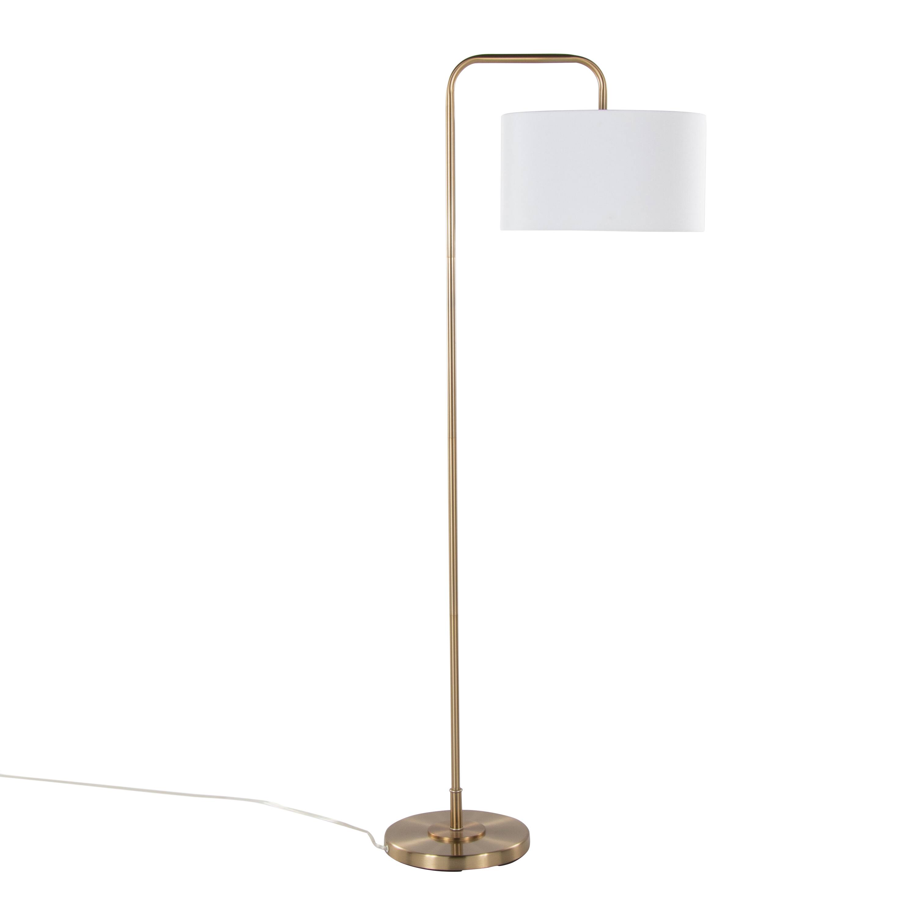 Left. APRILSOUL - Puck 63.75in Contemporary Metal Floor Lamp in Gold Metal with White Linen Shade from Grandview Gallery by LumiSource - Gold.