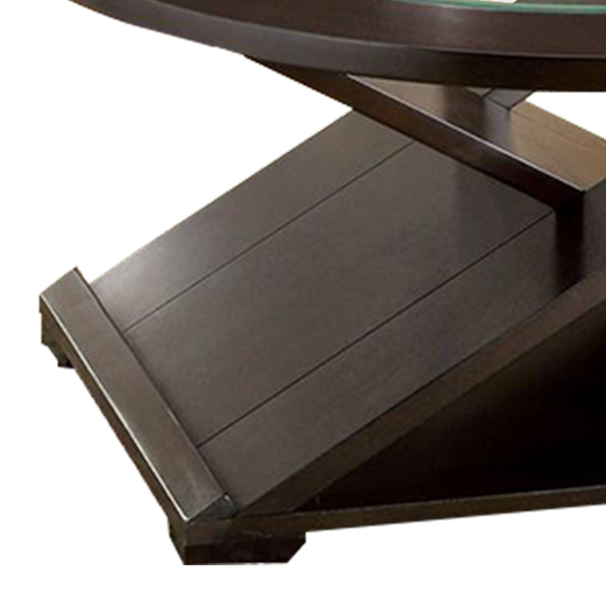 Alt View 2. Manhattan Lane - 3 Piece Round Glass Coffee Table and End Table with X Shaped Base - Brown.