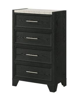 TinyHomie - 1pc Contemporary Modern White Faux Marble Top 4 Drawers Tall Chest Black Finish Bedroom Furniture - Black and White