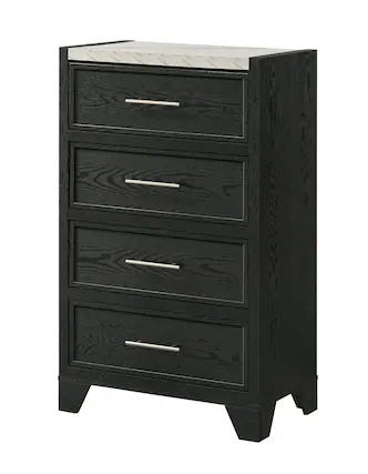 Front. TinyHomie - 1pc Contemporary Modern White Faux Marble Top 4 Drawers Tall Chest Black Finish Bedroom Furniture - Black and White.