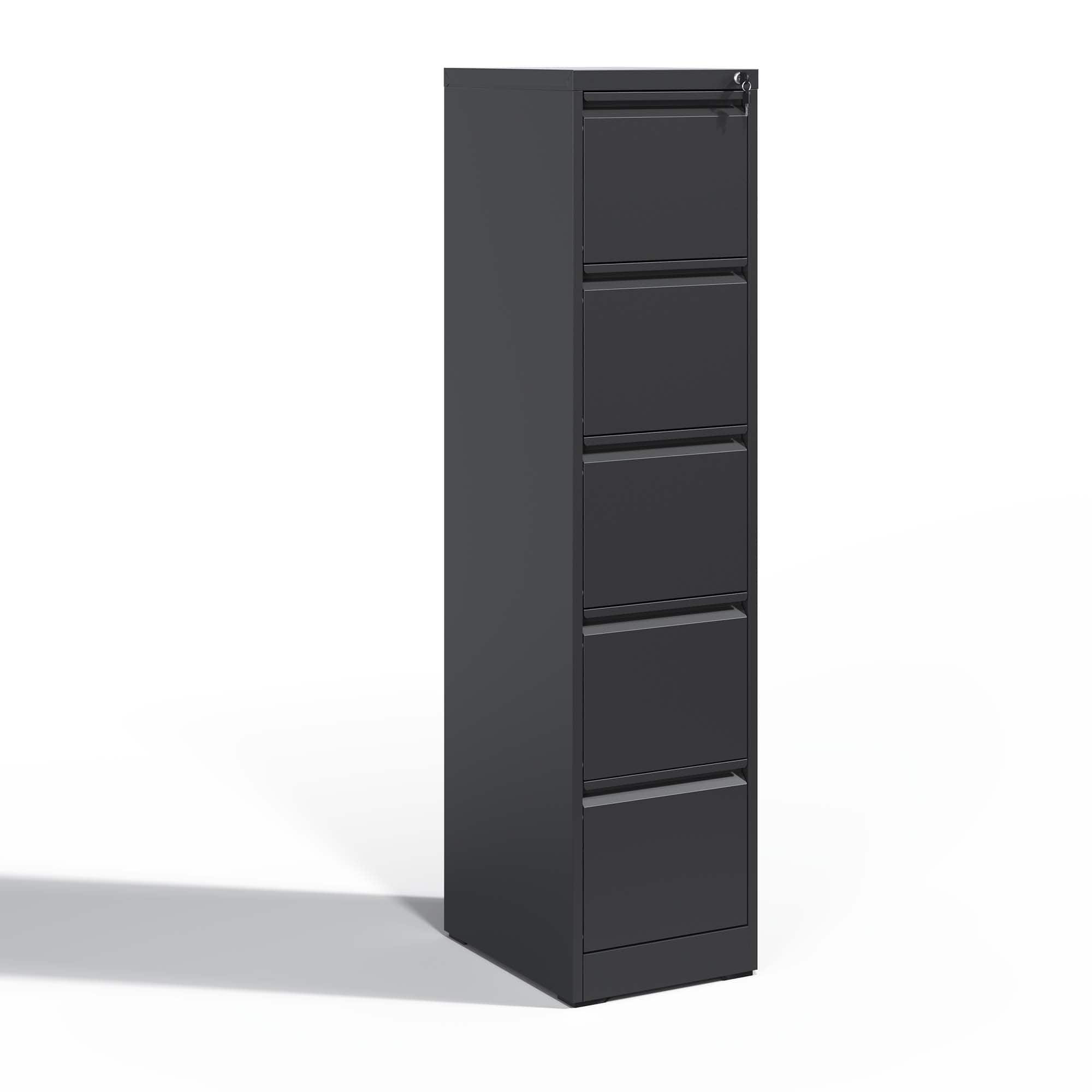 Dexmalle - Dexmalle-5 Drawer Metal Vertical File Cabinet with Lock-Black