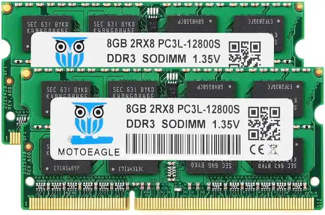 Sure, here is the corrected and grouped text from the image:
---
**Top Label:**
- 8GB 2RX8 PC3L-12800S
- DDR3 SODIMM 1.35V
- MOTOEAGLE
- CE
**Bottom Label:**
- 8GB 2RX8 PC3L-12800S
- DDR3 SODIMM 1.35V
- MOTOEAGLE
- CE
**Additional Text on PCB:**
- SEC 631 BYKO
- K4RUG0846E
- SEC 631 BYKO
- K4RUG0846E
- SEC 631 BYKO
- K4RUG0846E
- SEC 631 BYKO
- K4RUG0846E
- 2025428
- REV.A00
- E7CA5609P
- E7I14313C
- 1 512
---
This should cover all the text present in the image.