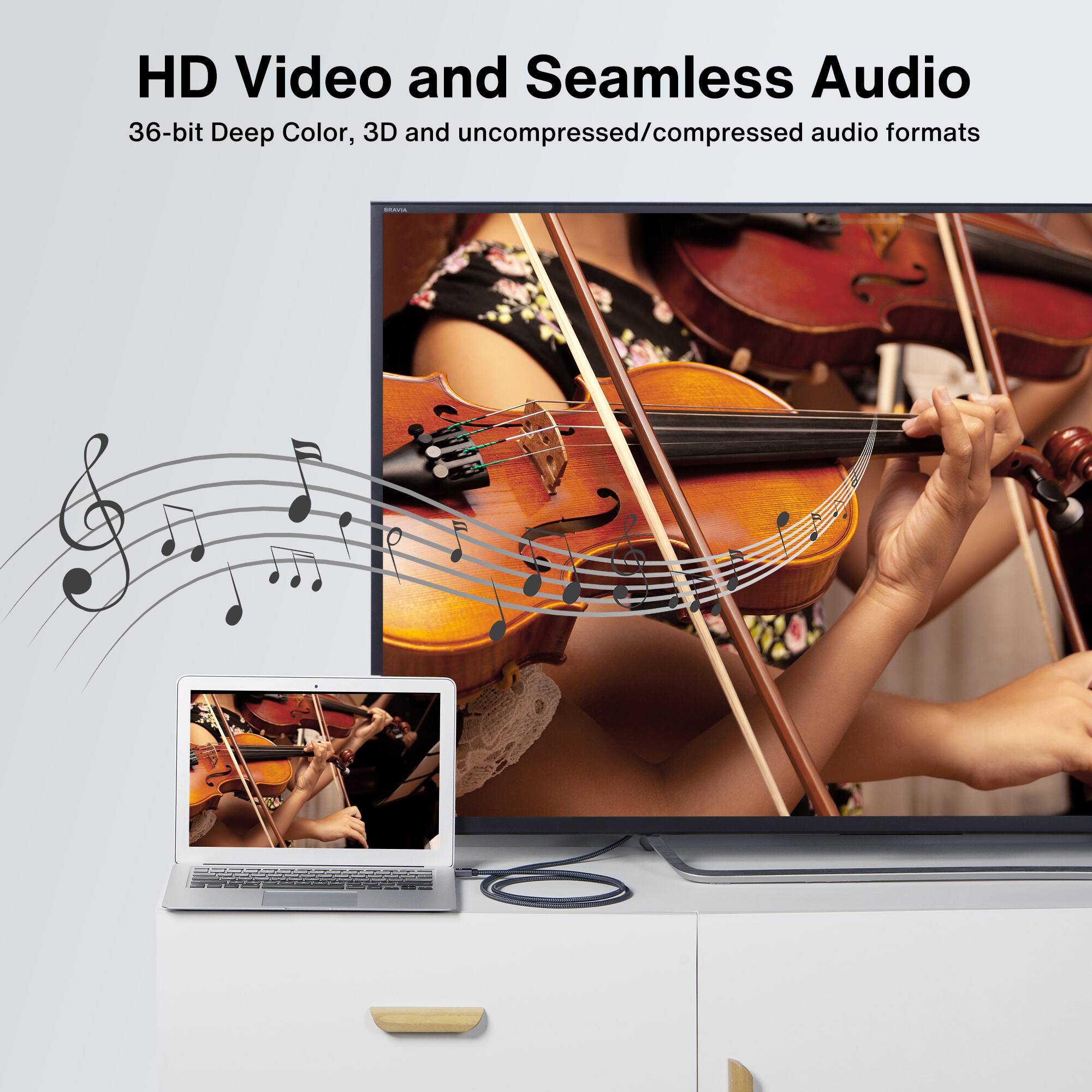 HD Video and Seamless Audio  
36-bit Deep Color, 3D and uncompressed/compressed audio formats