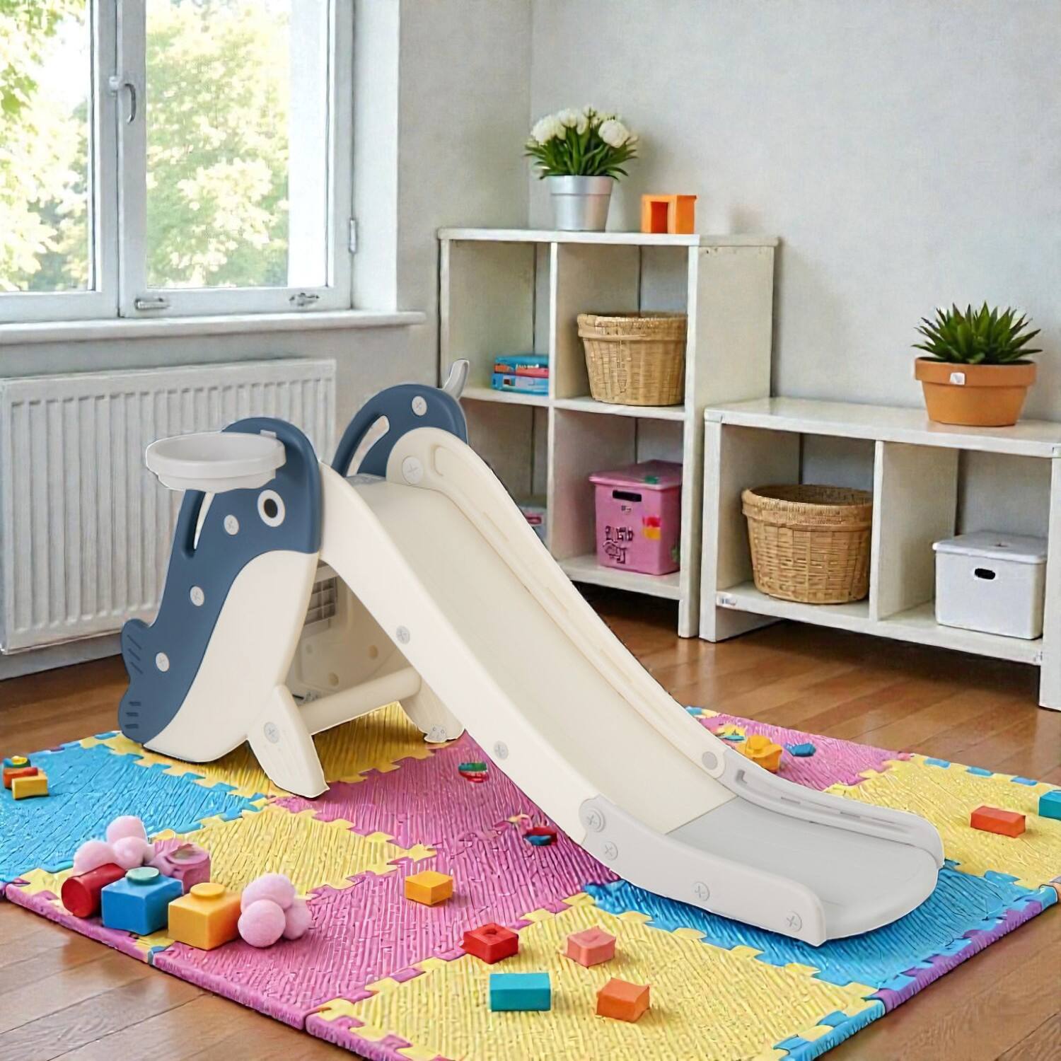 BreeBe - Multi-Activity Toddler Slide Climber with Built-In Basketball Hoop - Blue price history on PriceWatchPro