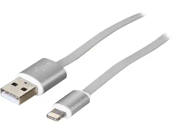 Front. Nippon Labs - Nippon Labs USB-LI-6-SL Silver Aluminum MFI Lightning Flat Cable with Silver Connetors and Silver Cable.