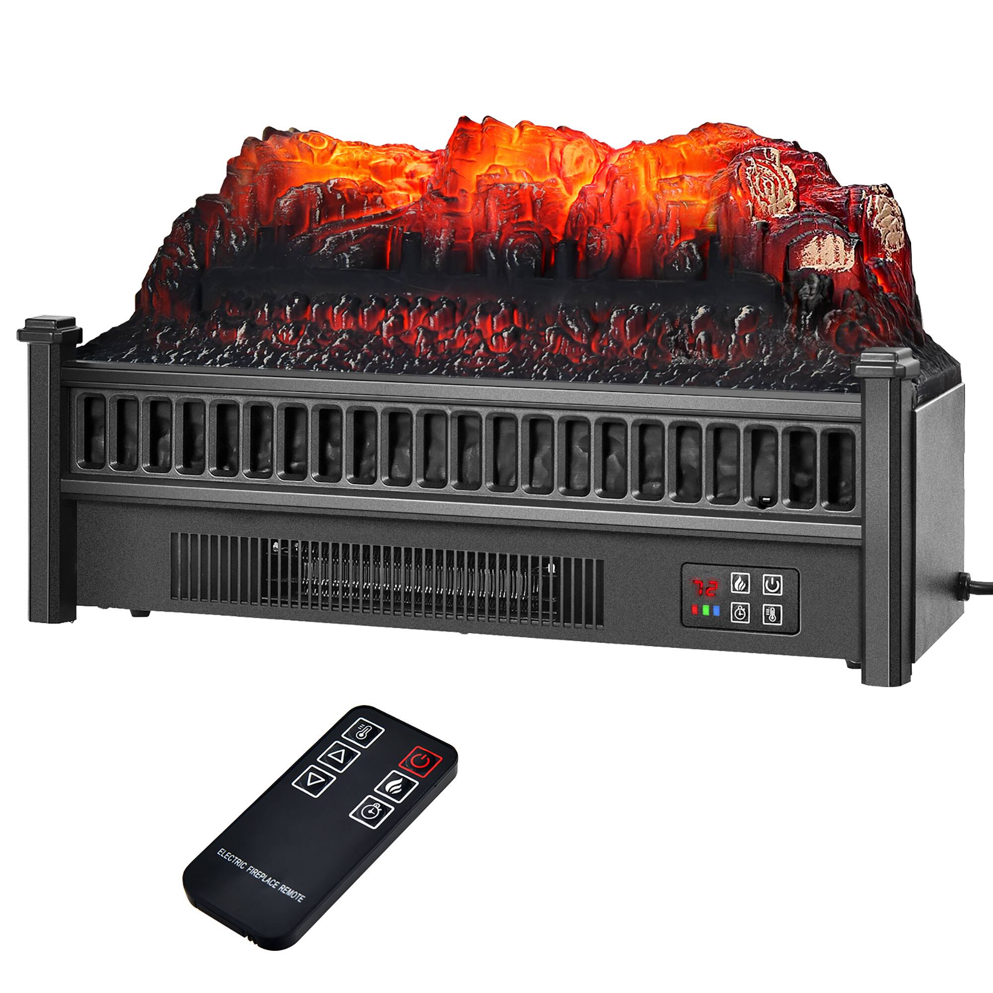 Costway - 23" Electric Fireplace Log Set Heater W/ Remote Control Realistic Flame 1400W - Black