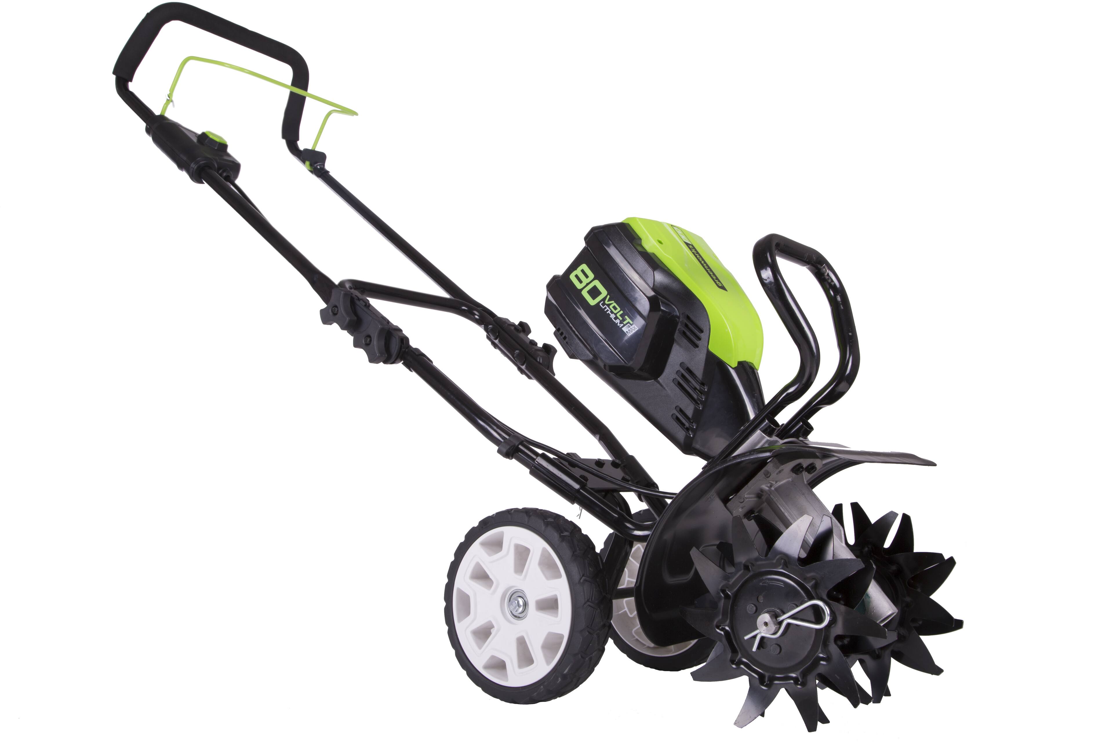 Angle. Greenworks - 80V 10 in. Cultivator (Battery and charger not included) - Green.