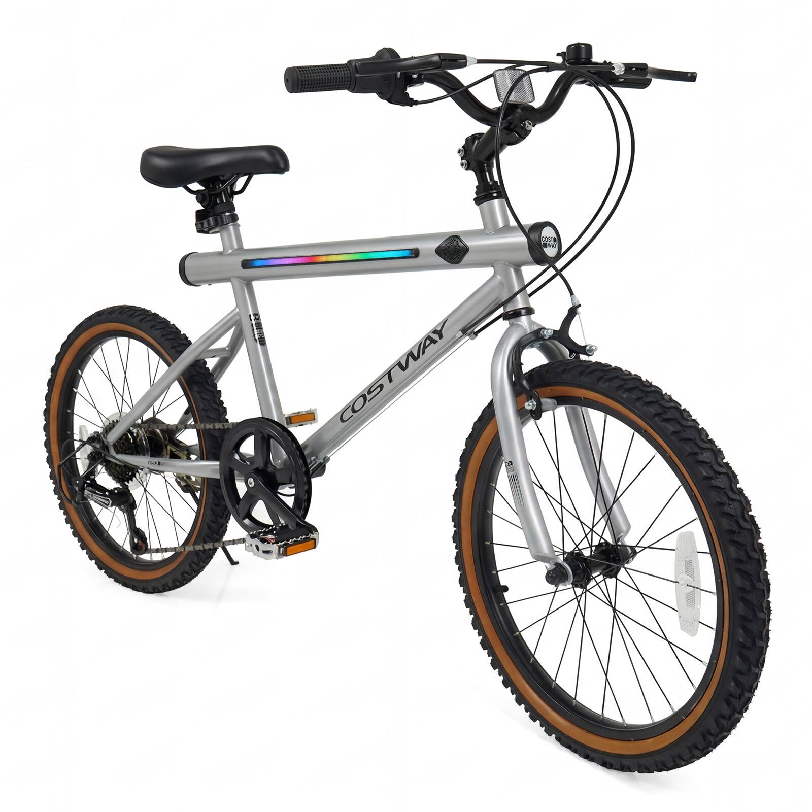 Costway - 20 Inch LED-lit Cycling Bike with 2 Speakers, Ambient Lights, Wireless Connection - Silver price history on PriceWatchPro