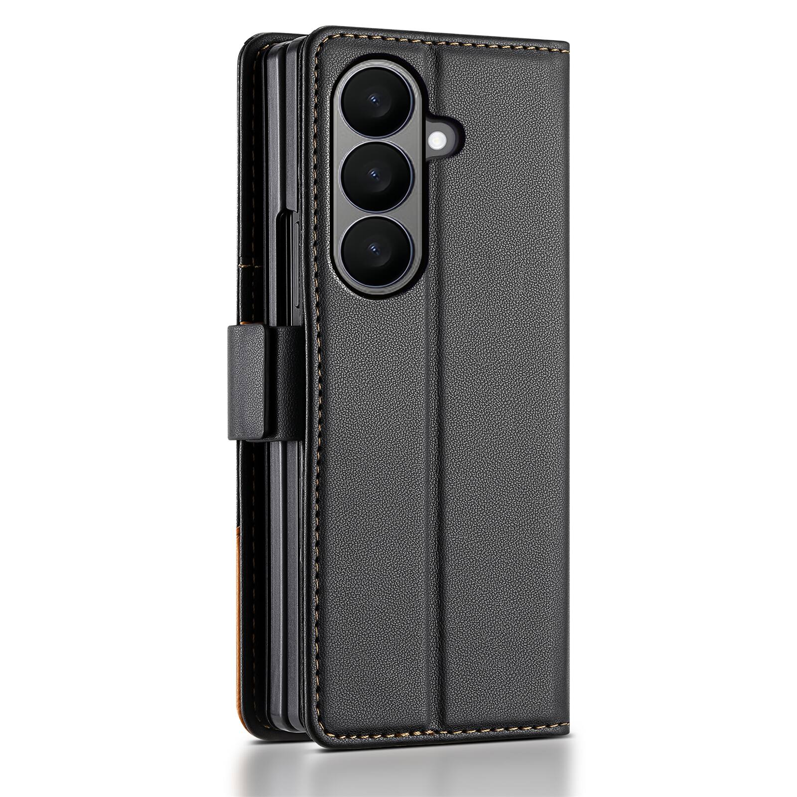 Angle. Dteck - Wallet Case for Samsung Galaxy Z Fold8 Ultra, Leather Folio Cover with Card Slots & Magnetic Closure - Black.