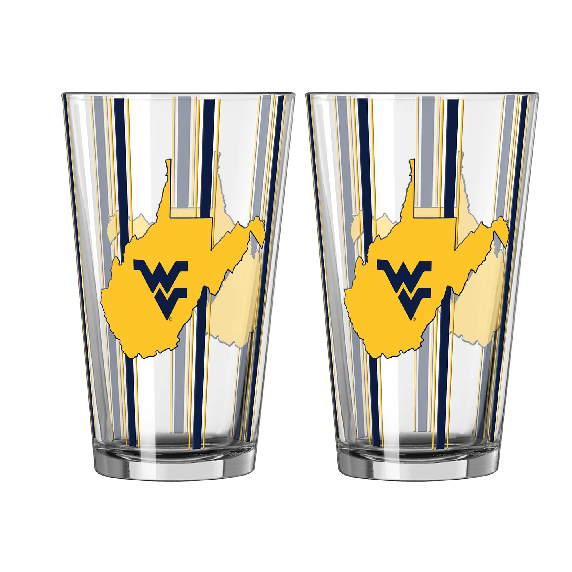 Logo Brands - West Virginia Mountaineers Two-Piece 16oz. Striped Pint Glass Set - Multicolor - Thumbnail 2