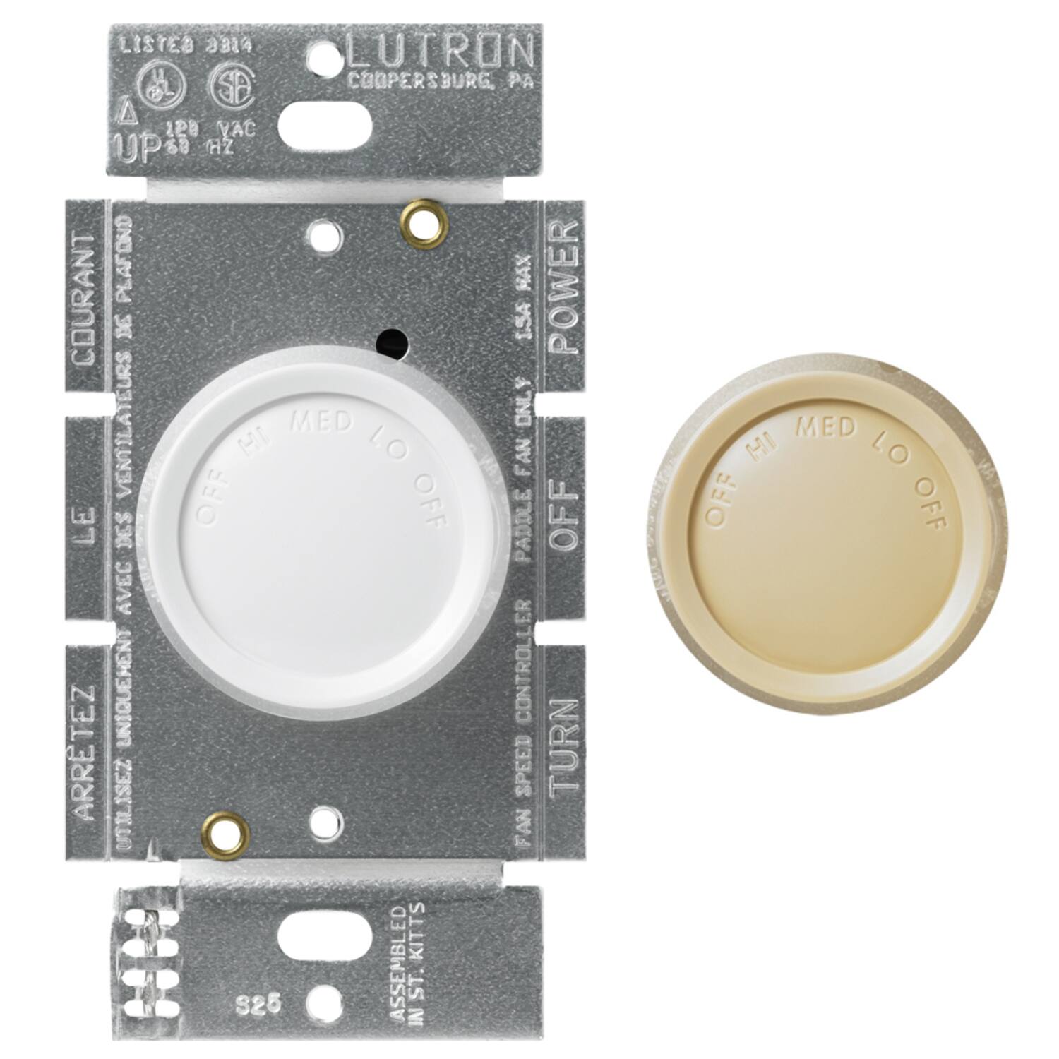 Lutron - 1.5 amps Single Pole Rotary Fan Control 1 pk - Ivory, White