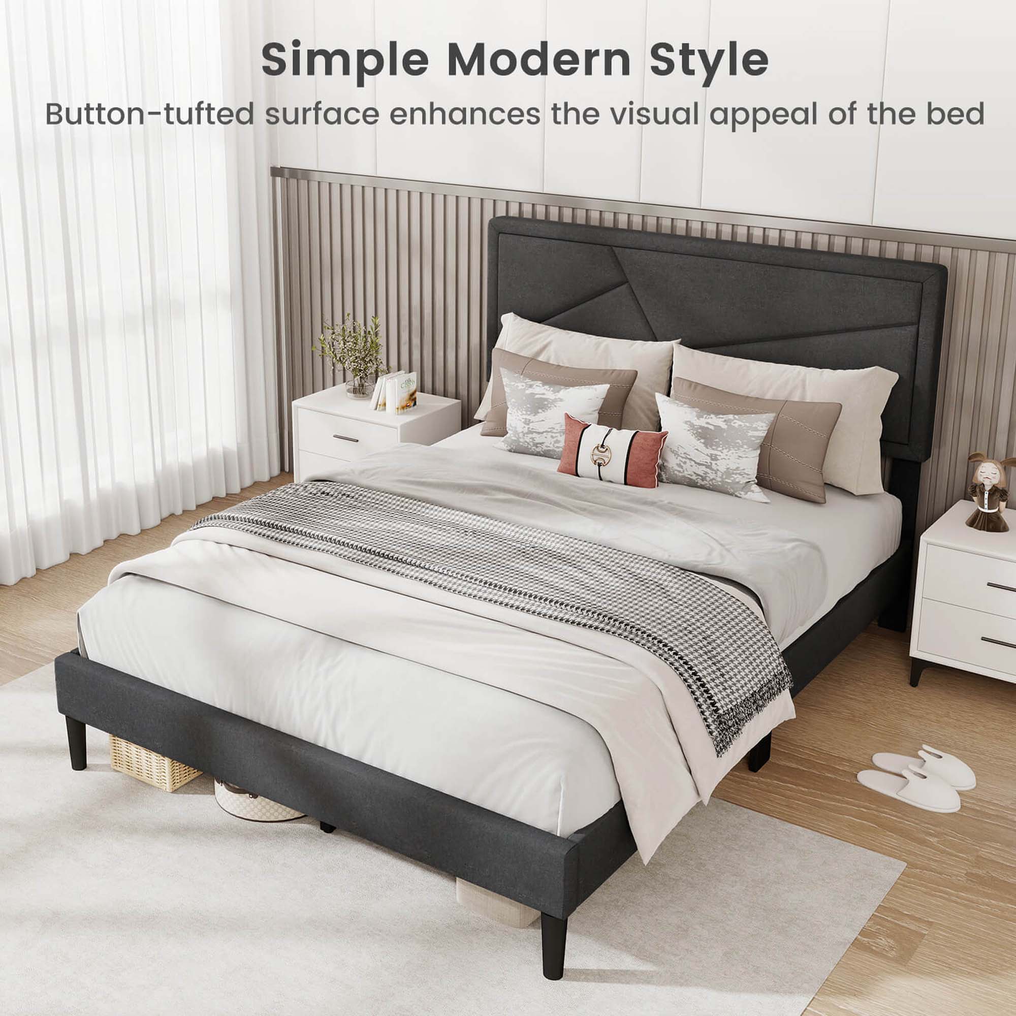 "Simple Modern Style Button-tufted surface enhances the visual appeal of the bed."