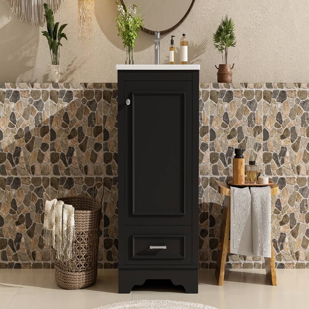 Alt View 7. Loheer - Loheer 20 Inch Bathroom Vanity with Sink, Black Freestanding Vanity, One Drawer & Adjustable Shelf - Black.