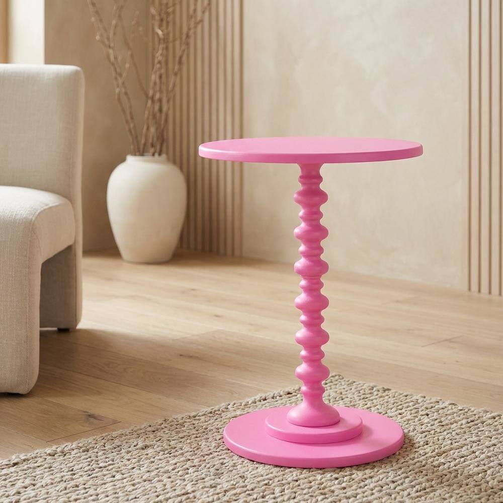 Alt View 1. FurniFact - Round Spindle Coffee Table with Classic Style and Sturdy Construction - Pink.