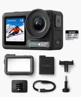 Xtra - Edge Pro Action Camera, 4K Vlogging Camera w/ 1/1.3'' Sensor, 65ft Waterproof, Night View & Stabilization, Diving Camera - 256GB microSD/Black