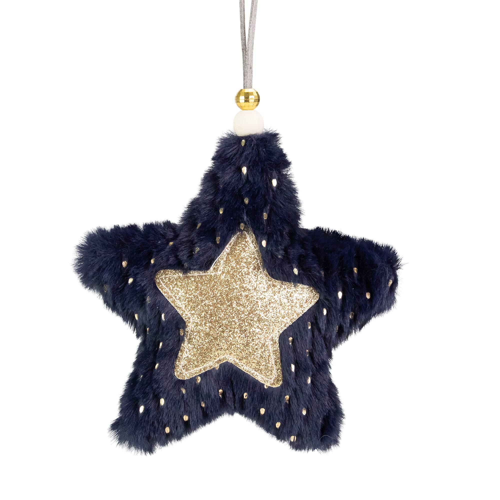 Front. Northlight - Plush Star Christmas Ornament - 5.5" - Blue and Gold - Blue.