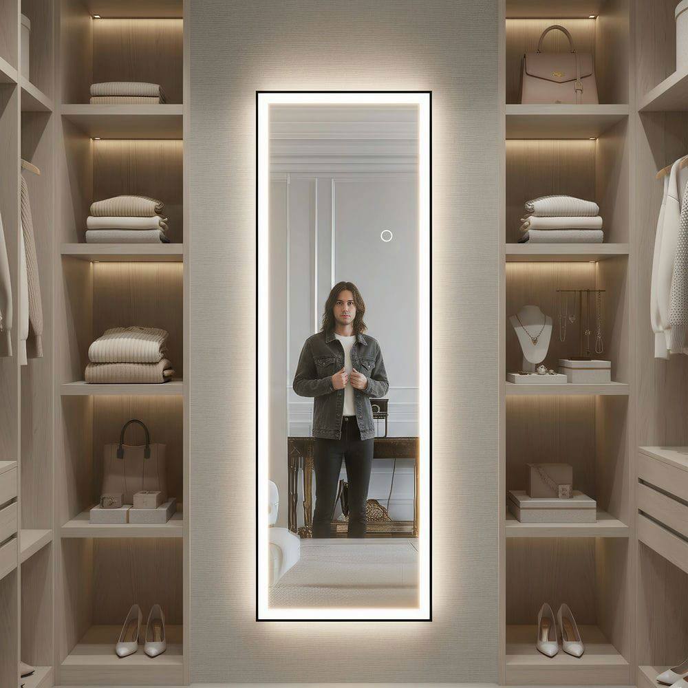 Alt View 8. Kadyn - 58x18 Inch Large Vertical LED Wall Mirror with Slim Black Frame for Bedroom - Black.