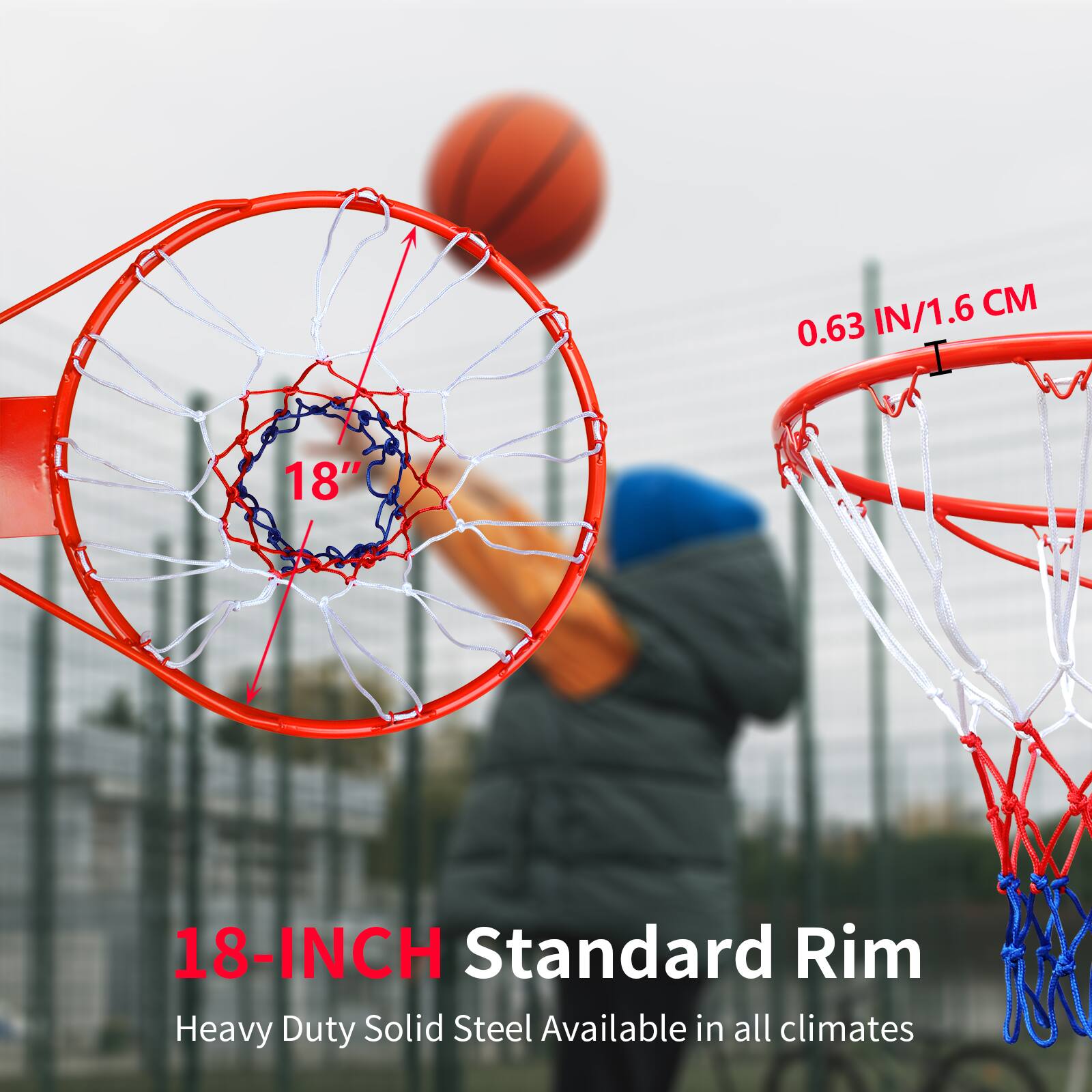 IN/1.6 CM 0.63 18" 18-INCH Standard Rim Heavy Duty Solid Steel Available in all climates