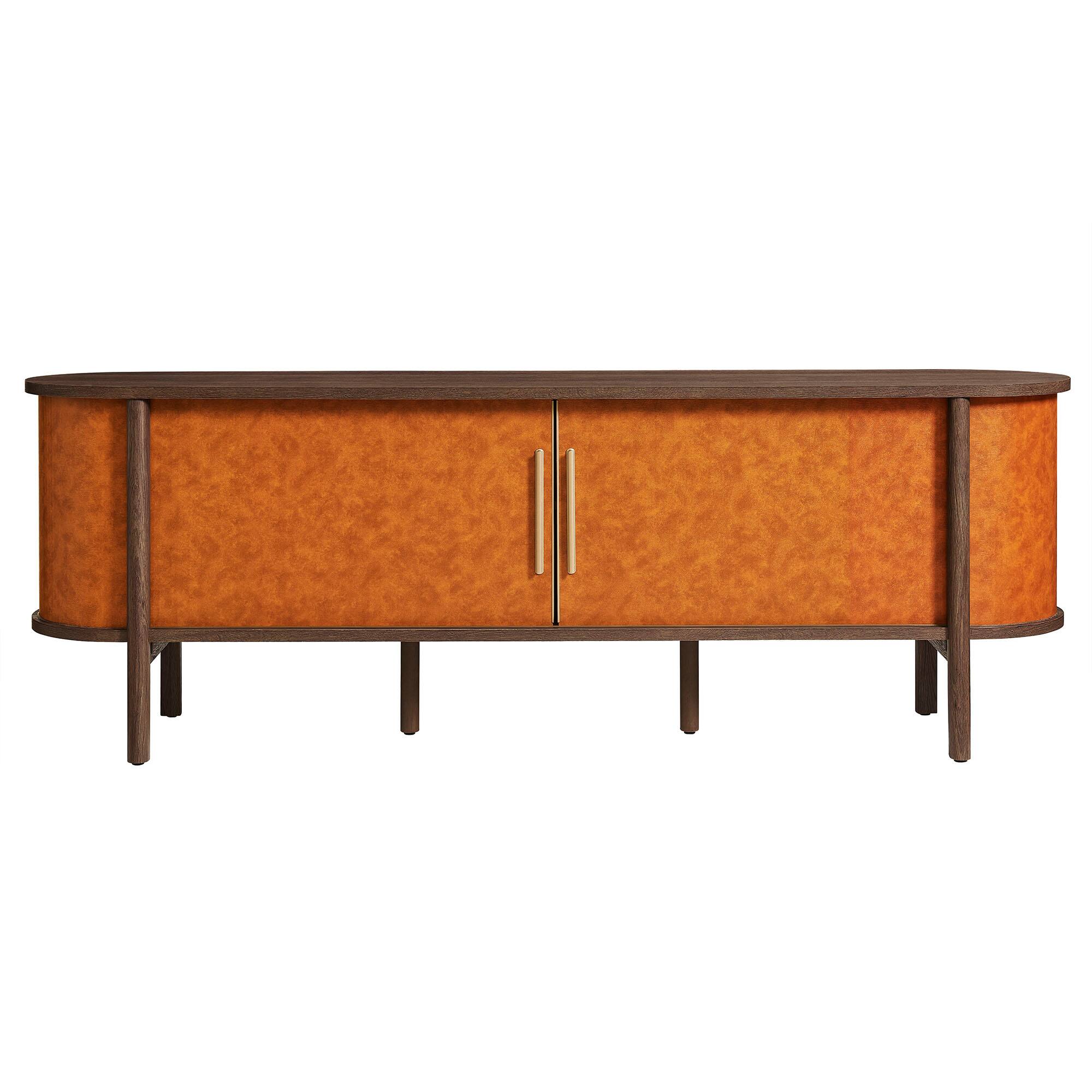 Alt View 1. Modway - Coralie Curved 71" Vegan Leather Oval TV Stand by Modway - Walnut Tan.