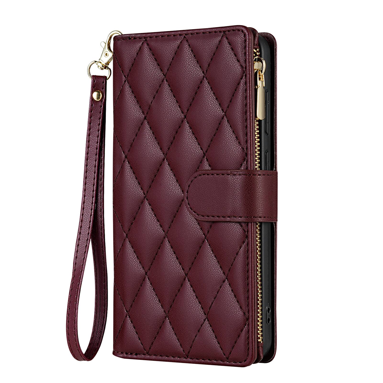 Alt View 1. Dteck - Shockproof Zipper Wallet Phone Case for Samsung Galaxy A37 5G with Crossbody Strap, PU Leather TPU Folio Stand Cover - Winered.