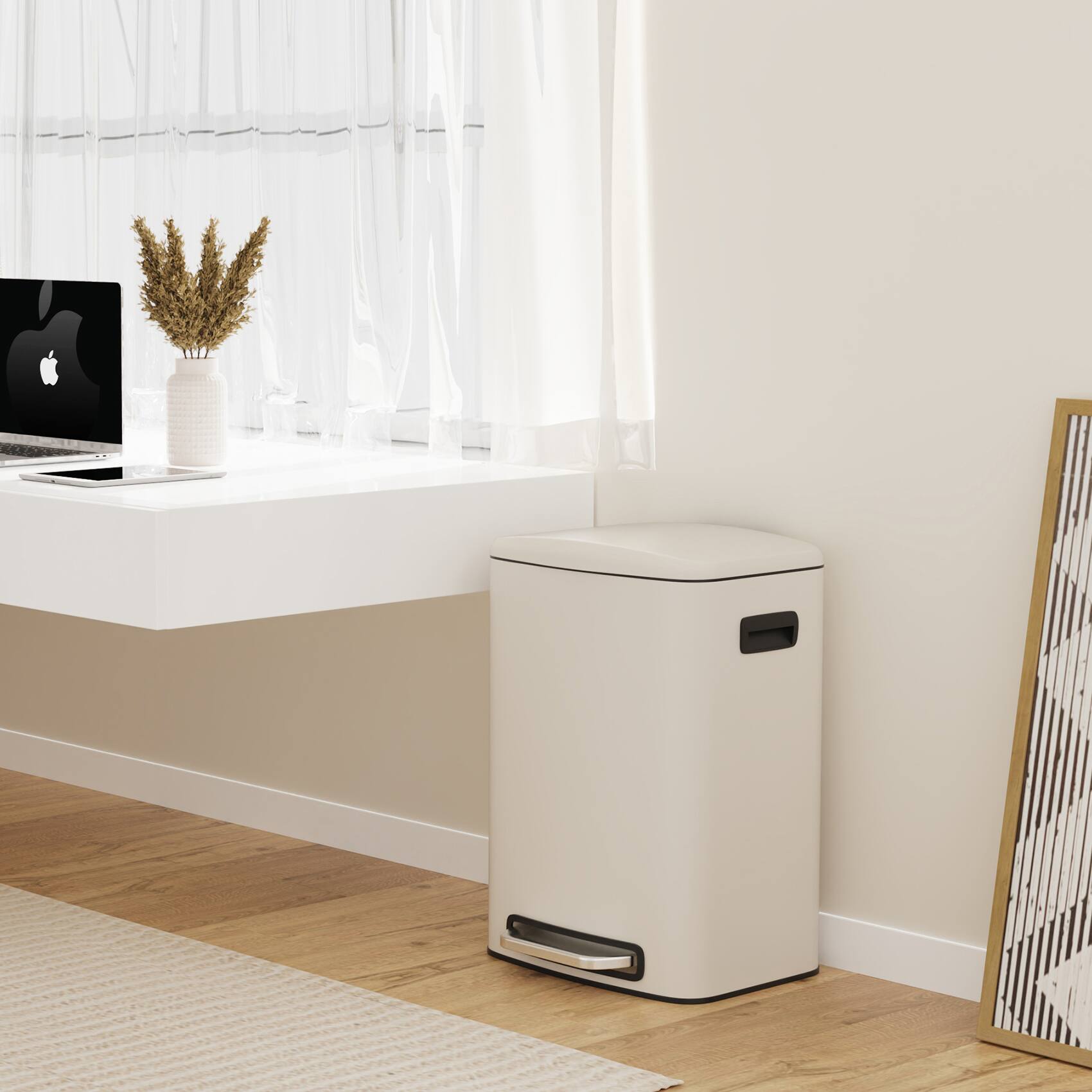 Alt View 4. GOODSILO - 13 Gallon Kitchen Foot Pedal Trash Can - Stainless Steel Rectangular Bin with 30 Bags - White.