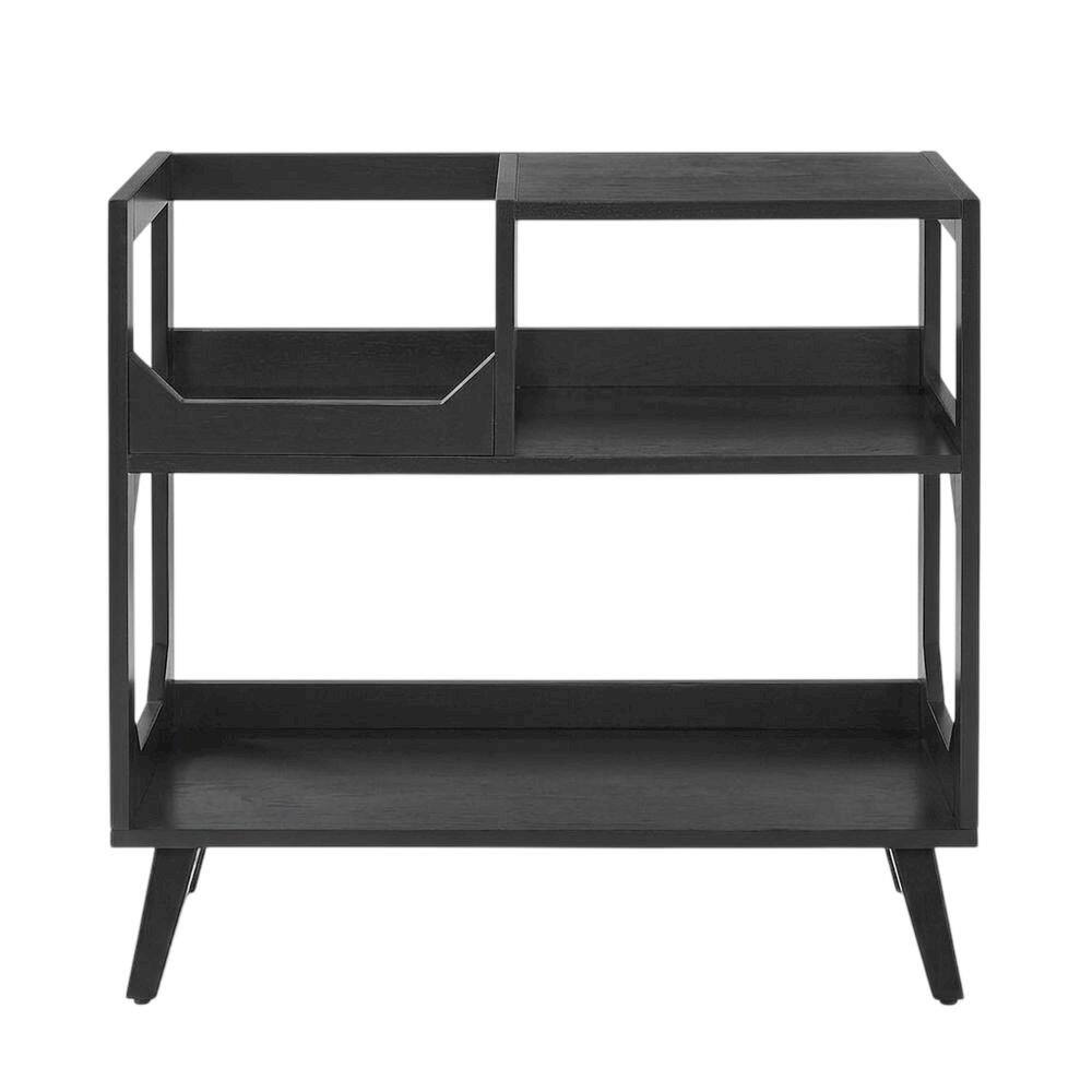 Left. FurniFact - Compact Record Player Stand with Vinyl Storage and Modern Design - Black.