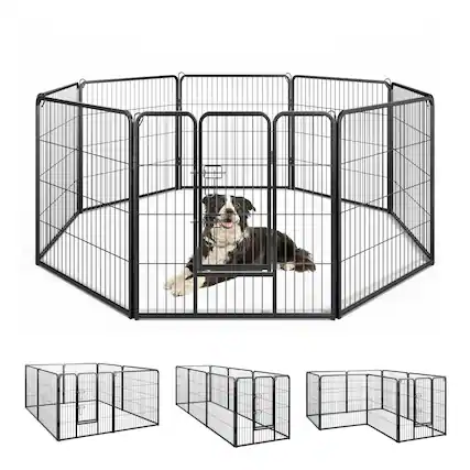 Front. Gymax - Gymax Dog Playpen Indoor Outdoor 8 Panel 32'' Height Pet Fence for Puppy w/ Door.