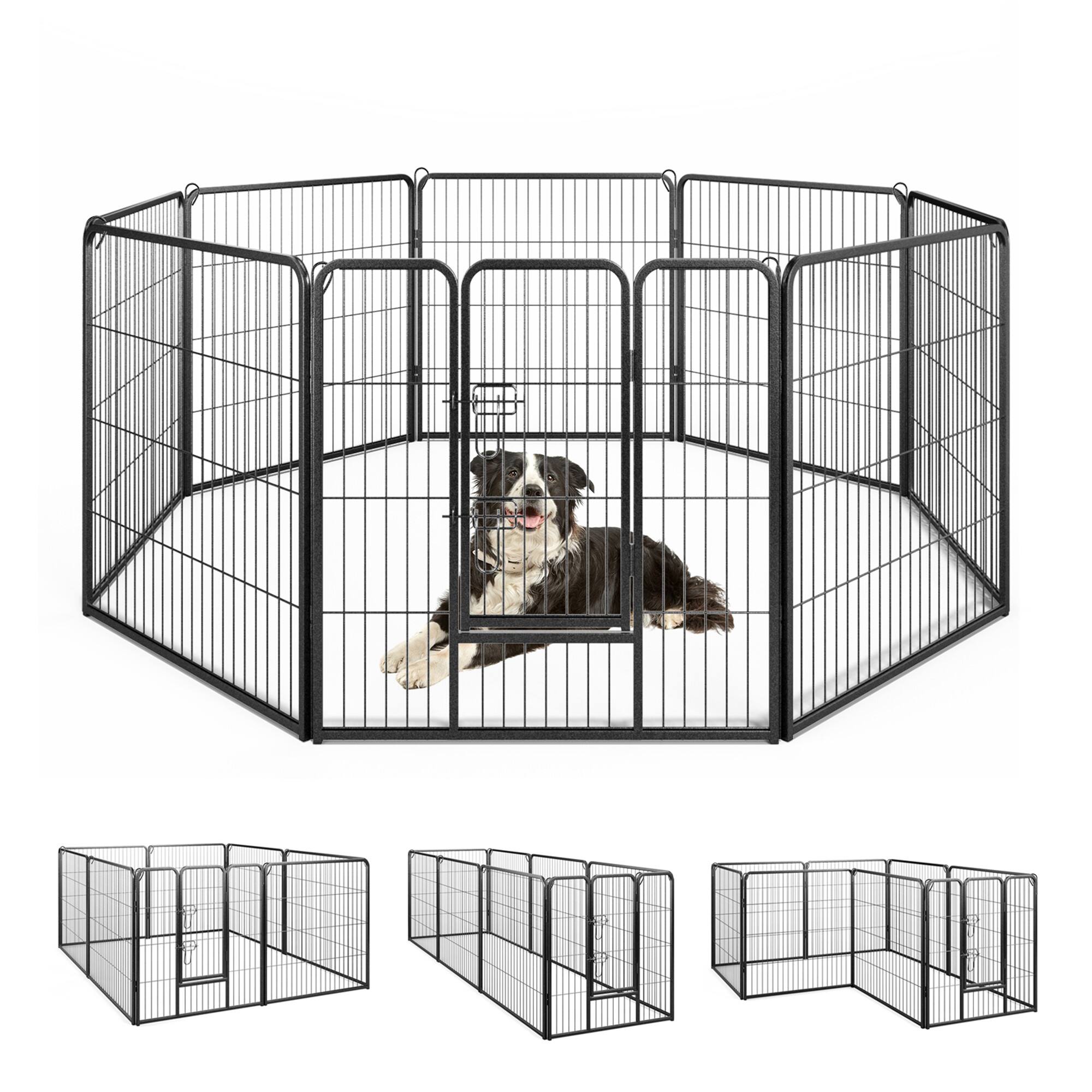 Front. Gymax - Gymax Dog Playpen Indoor Outdoor 8 Panel 32'' Height Pet Fence for Puppy w/ Door.